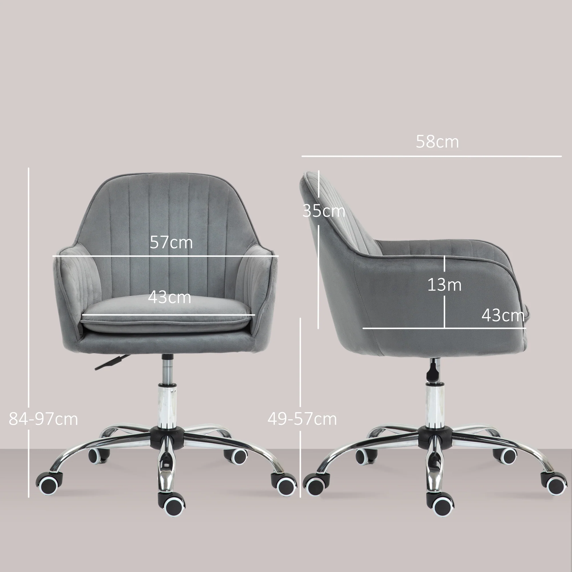 HOMCOM Office Chair, Swivel Desk Chair W/ Adjustable Height - Grey/Pink - Image 14
