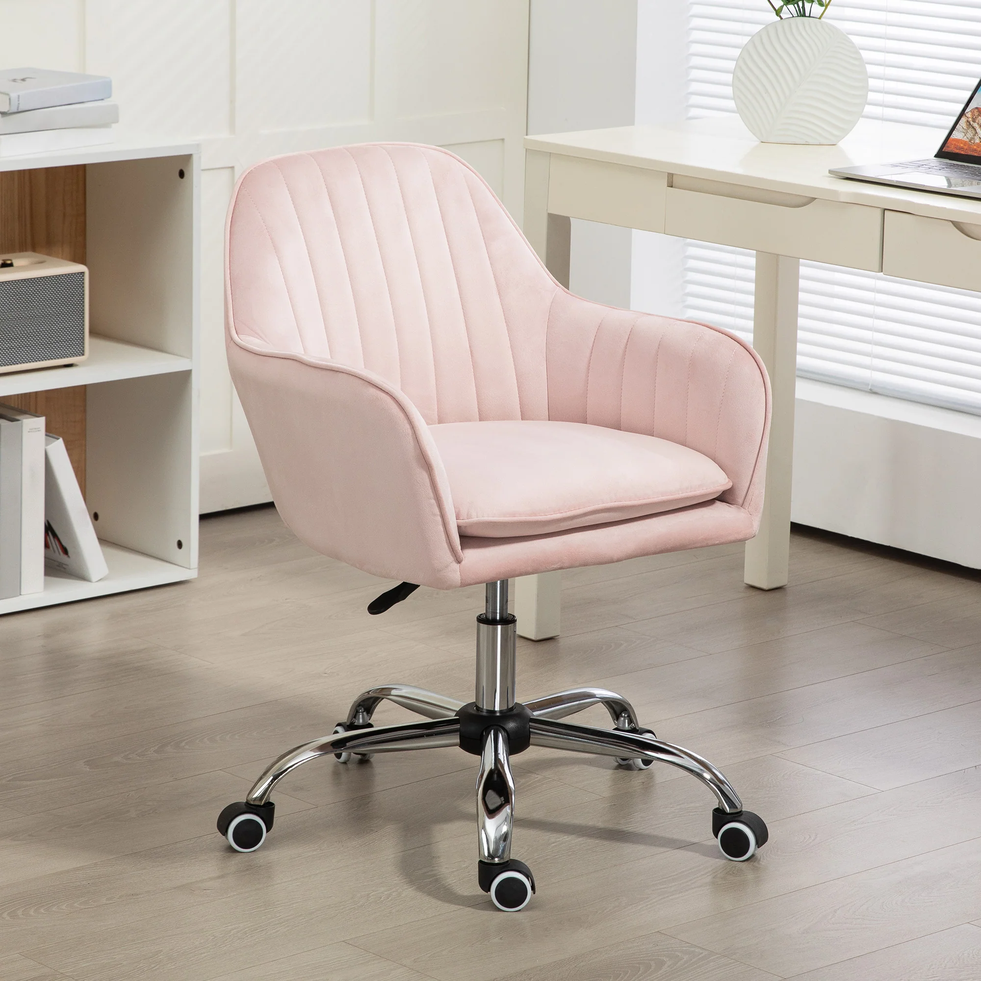 HOMCOM Office Chair, Swivel Desk Chair W/ Adjustable Height - Grey/Pink - Image 2