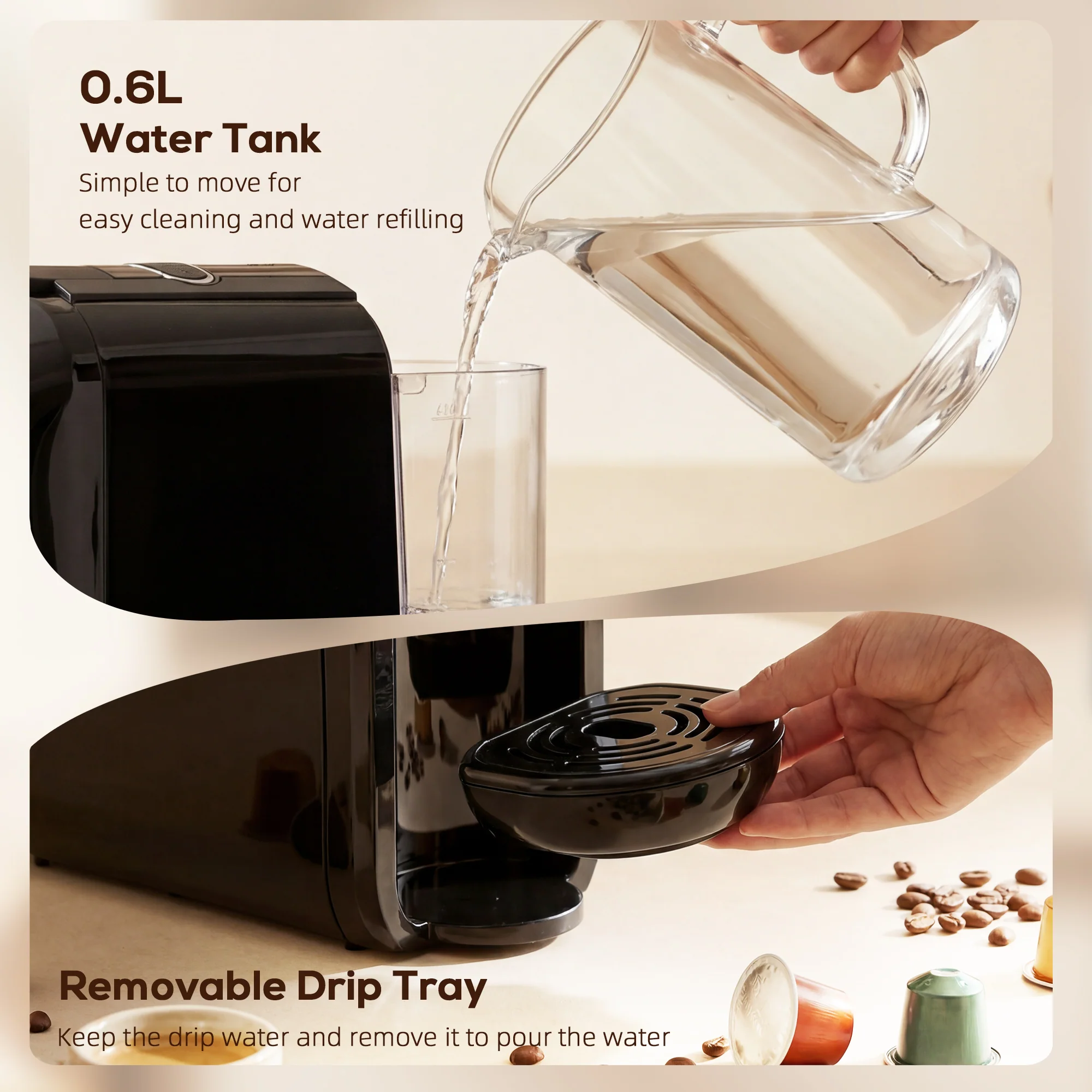 HOMCOM Pod Coffee Machine For Nespresso And Dolce Gusto Capsule, 19 Bar - Image 7