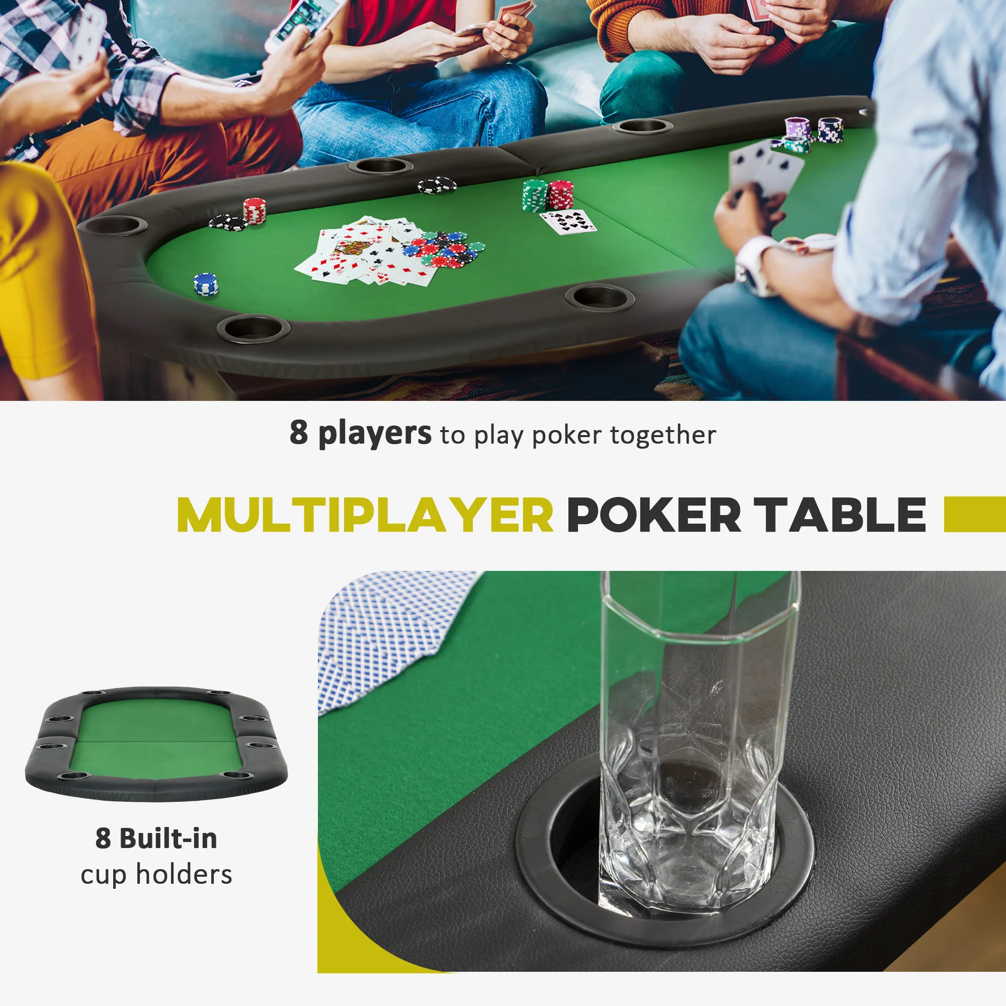 HOMCOM Poker Table Top 1.83m Folding 8 Players Casino Chip Trays Drink Holders - Image 3