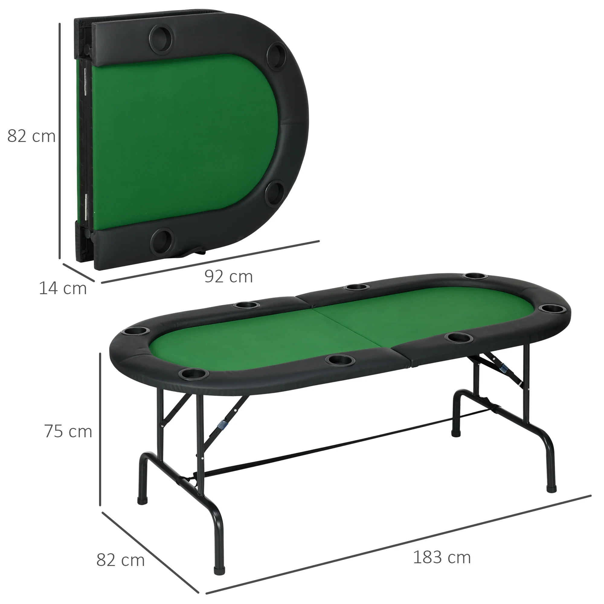 HOMCOM Poker Table Top 1.83m Folding 8 Players Casino Chip Trays Drink Holders - Image 4