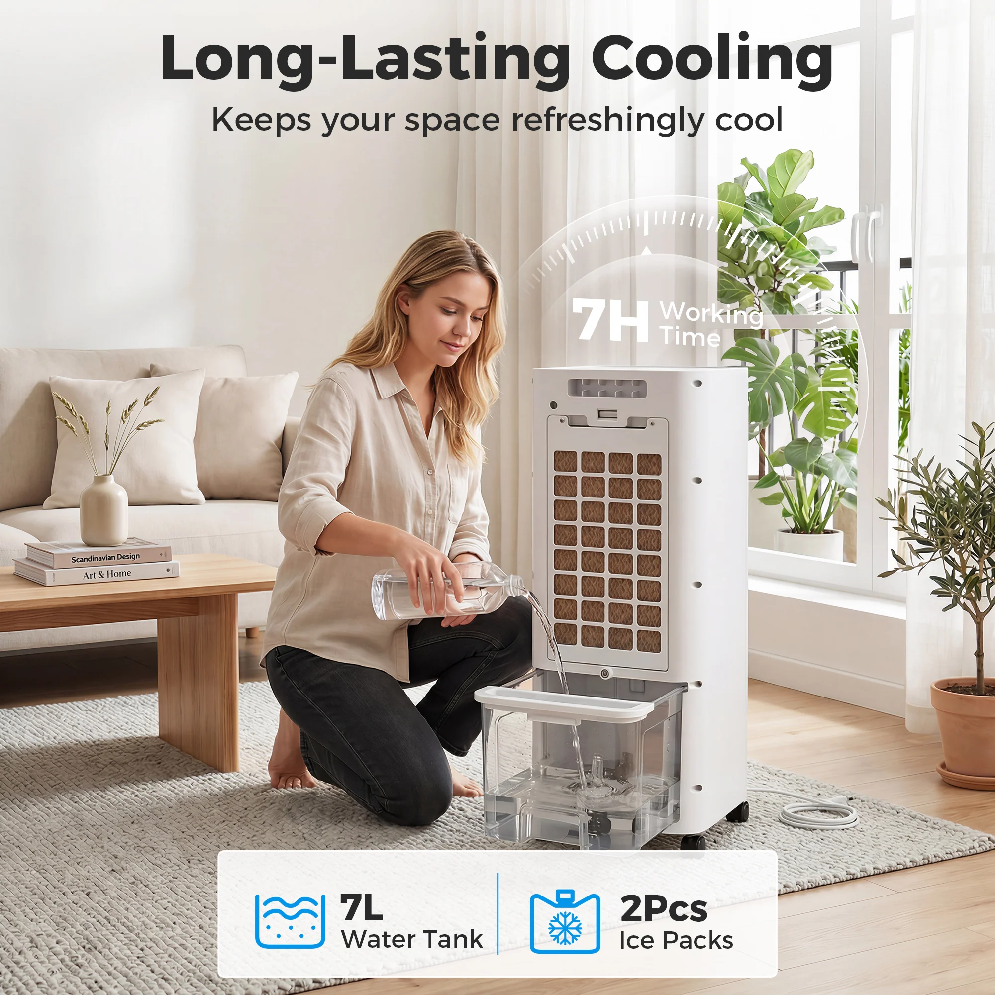 HOMCOM Portable Air Cooler, 3-In-1 Evaporative Air Cooler With 7L Water Tank - Image 4