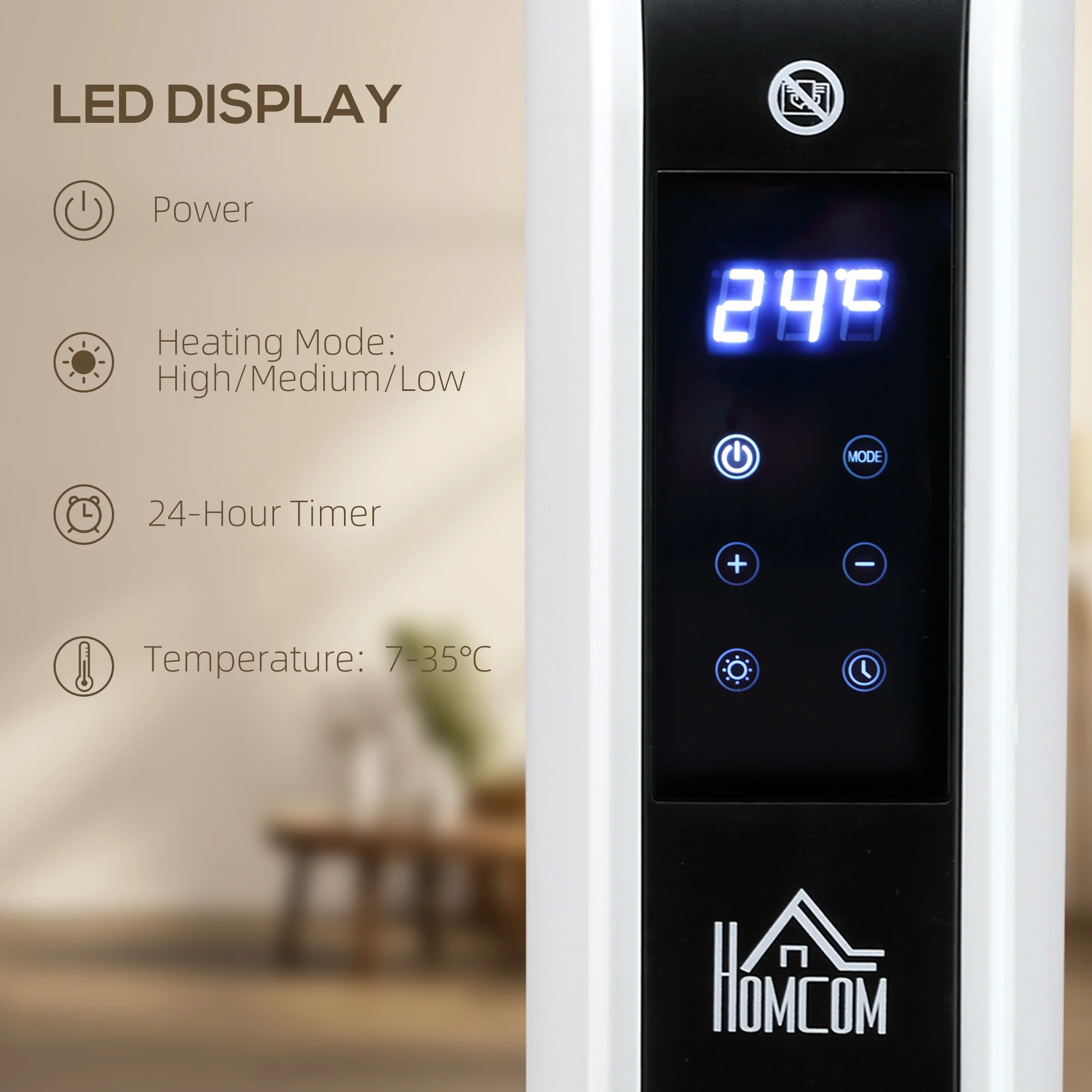 HOMCOM Portable Convector Heater with 24H Timer Adjustable Temperature White - Image 4