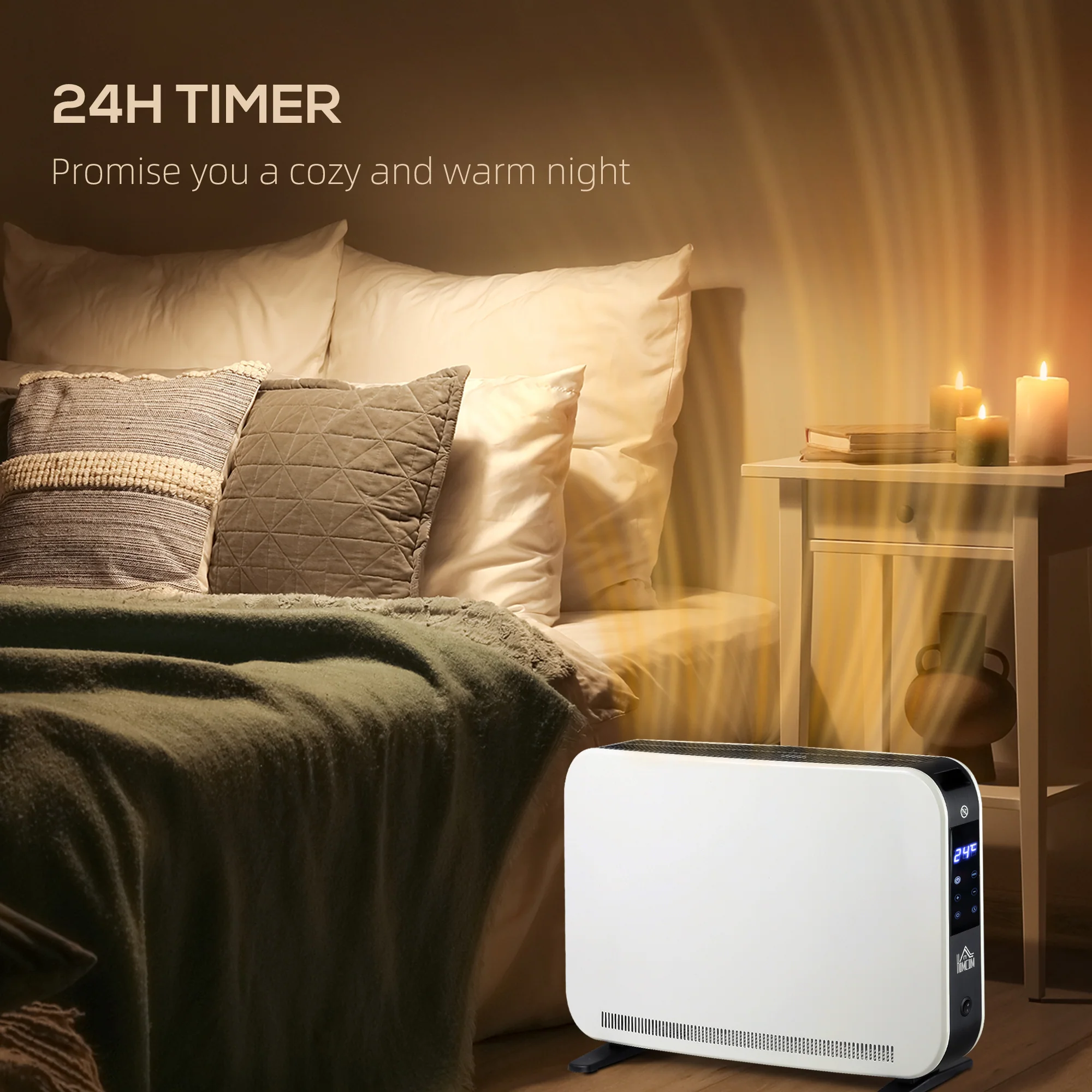 HOMCOM Portable Convector Heater with 24H Timer Adjustable Temperature White - Image 6