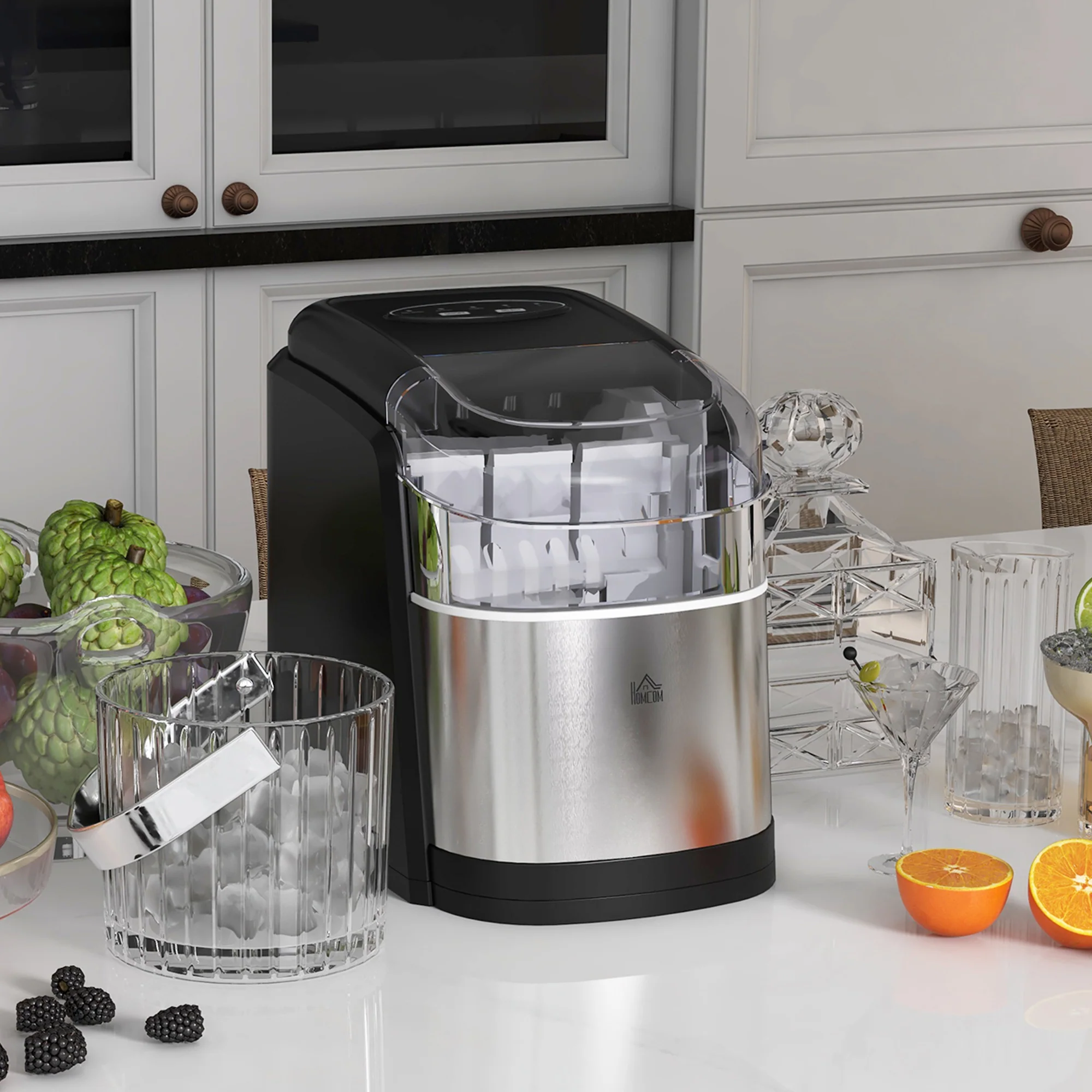 HOMCOM Portable Ice Cube Maker W/ 2 Cube Sizes 12Kg/24 Hrs, 9 Cubes/ 6-12Mins - Image 2