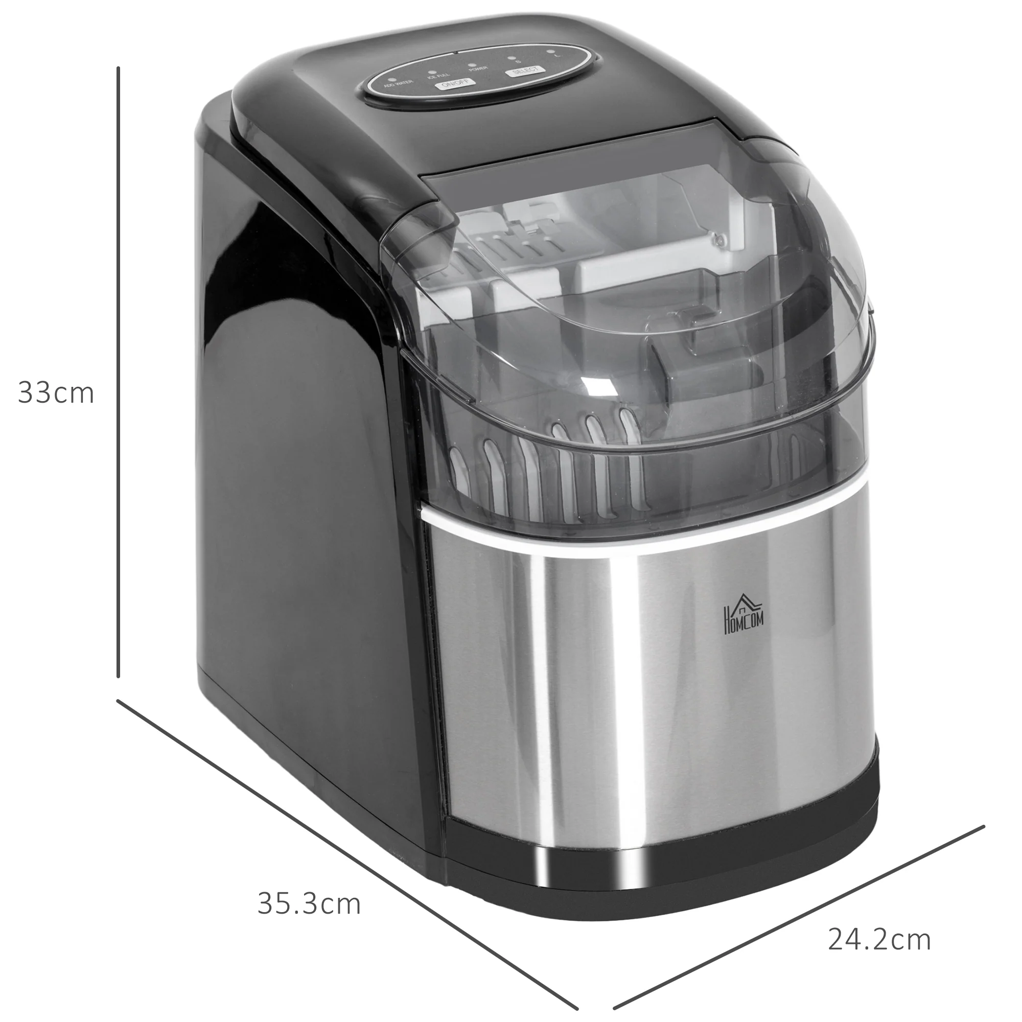 HOMCOM Portable Ice Cube Maker W/ 2 Cube Sizes 12Kg/24 Hrs, 9 Cubes/ 6-12Mins - Image 5
