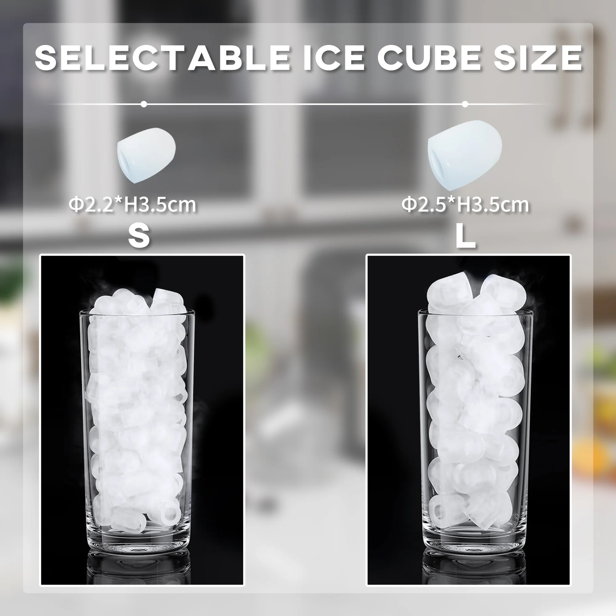 HOMCOM Portable Ice Cube Maker W/ 2 Cube Sizes 12Kg/24 Hrs, 9 Cubes/ 6-12Mins - Image 6