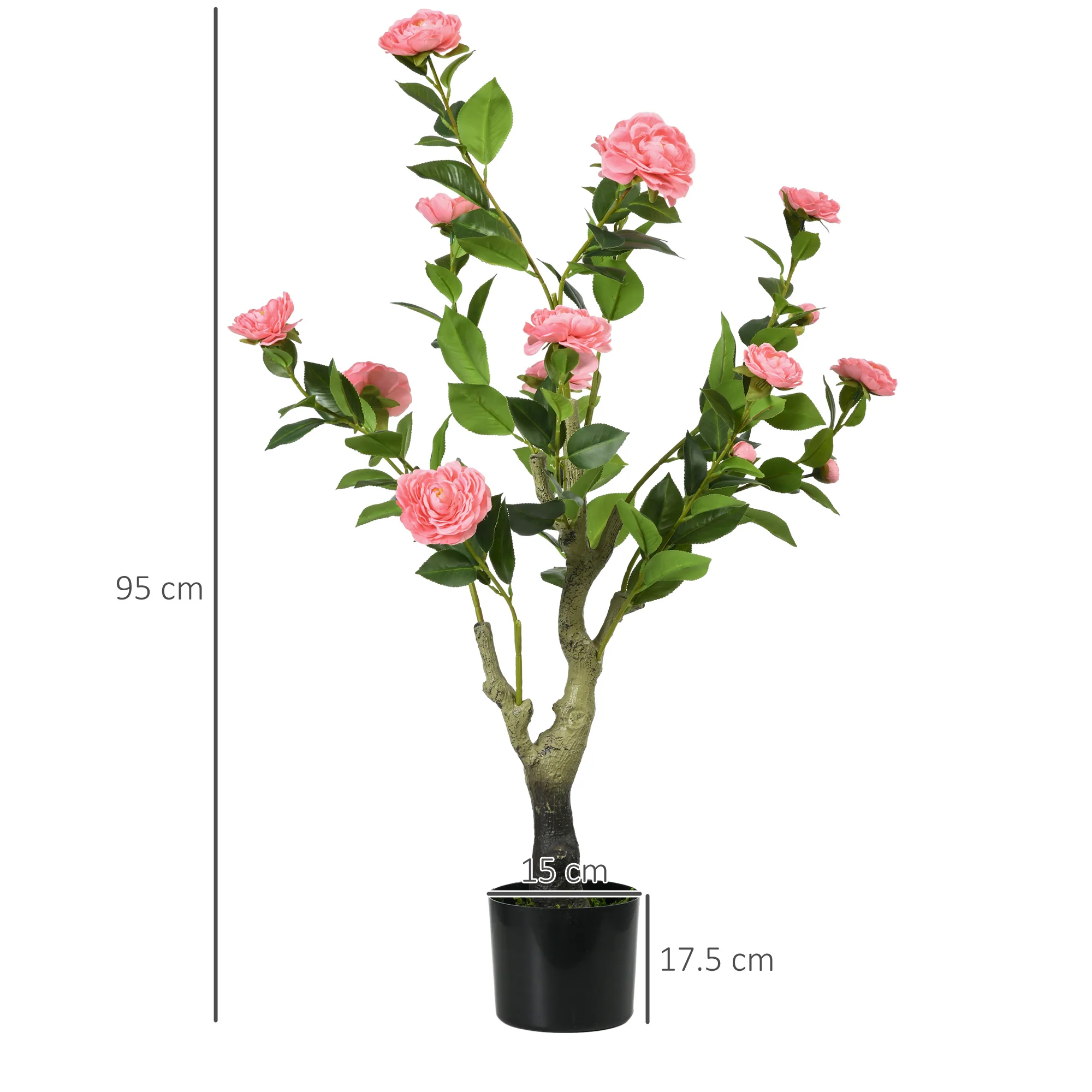 HOMCOM Potted Artificial Plants Camellia Flower for Indoor Outdoor, Pink - Image 5