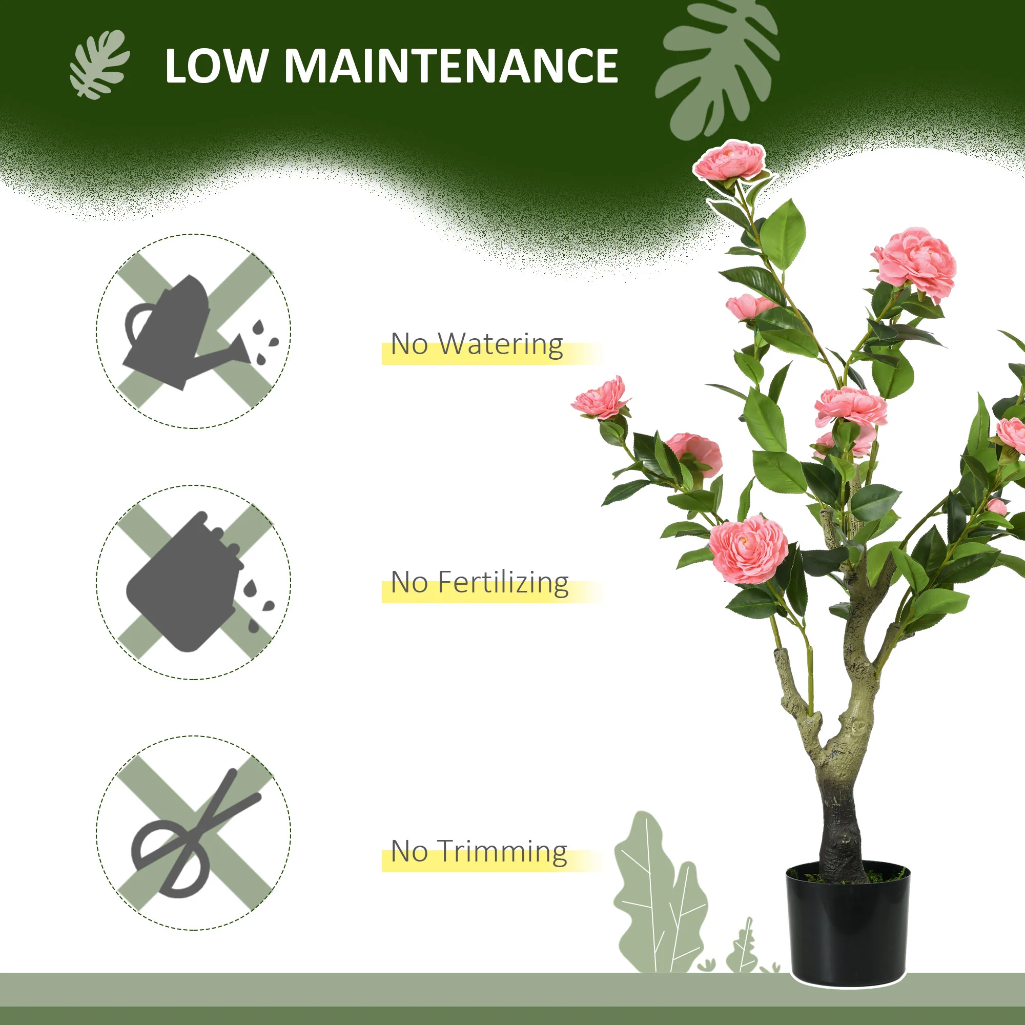 HOMCOM Potted Artificial Plants Camellia Flower for Indoor Outdoor, Pink - Image 6
