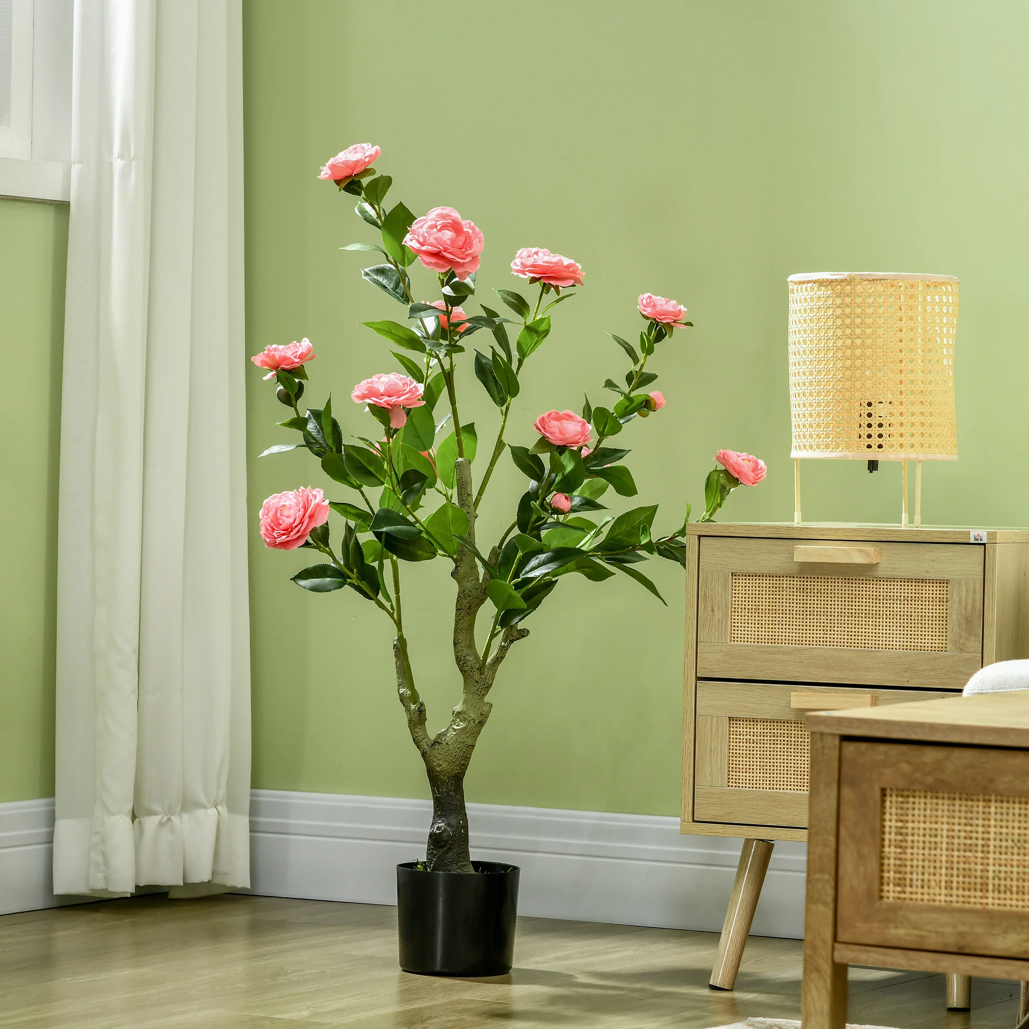 HOMCOM Potted Artificial Plants Camellia Flower for Indoor Outdoor, Pink - Image 7