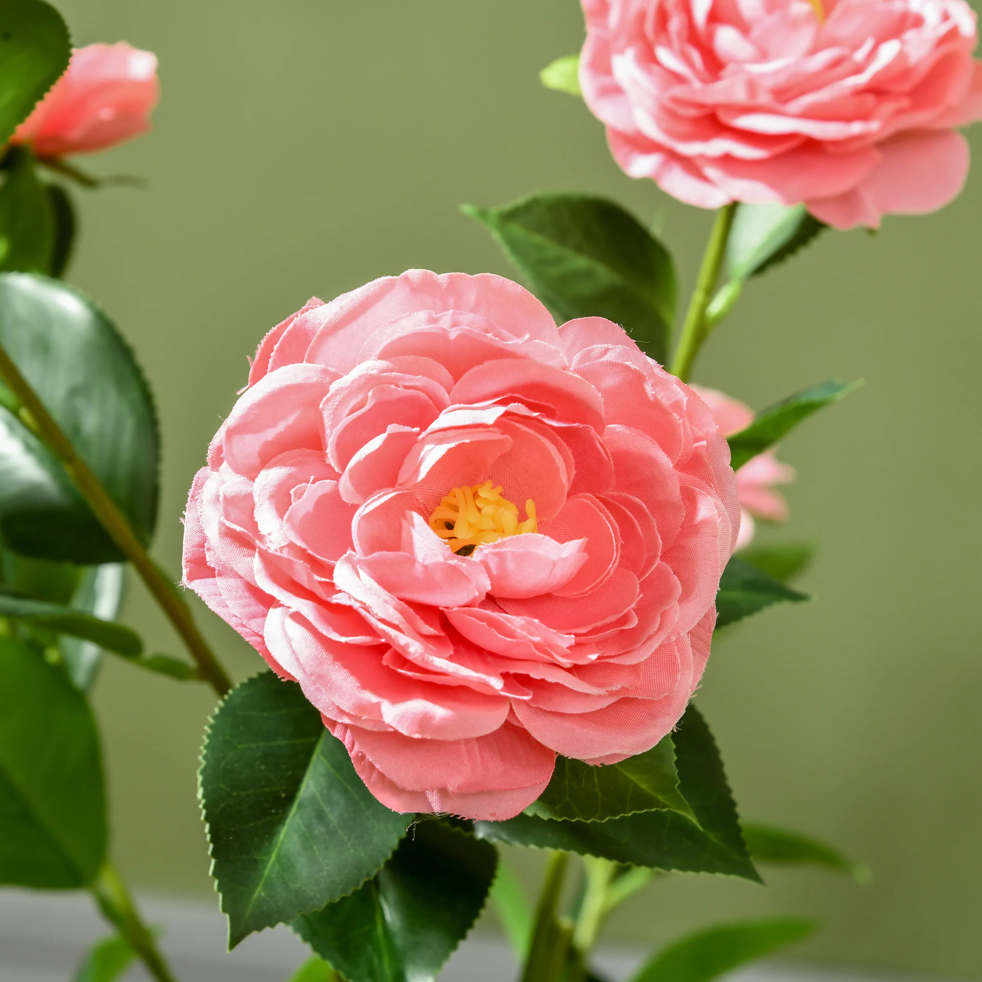 HOMCOM Potted Artificial Plants Camellia Flower for Indoor Outdoor, Pink - Image 8