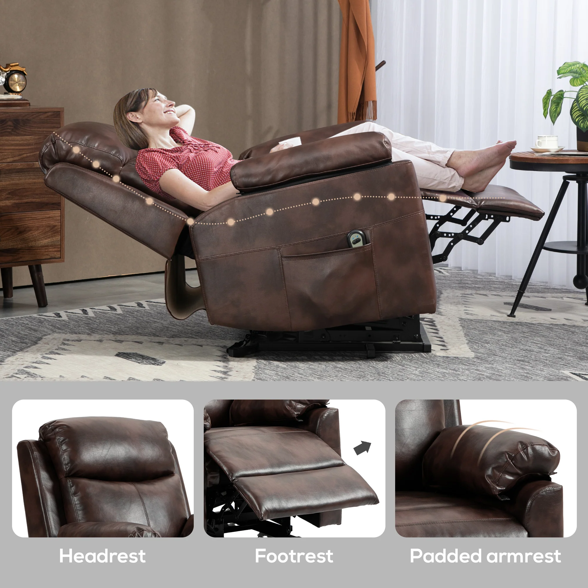 HOMCOM Power Lift Chair Electric Riser Recliner with Remote Control, Brown - Image 6