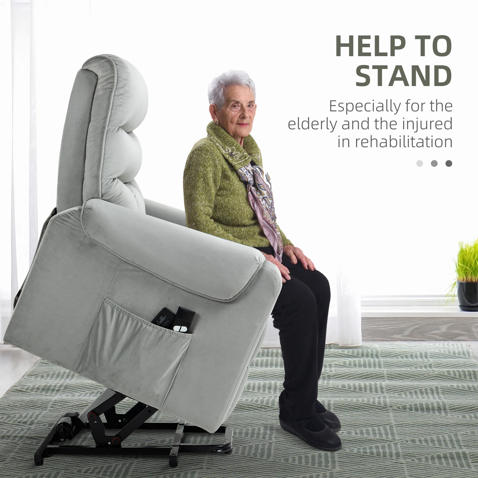 HOMCOM Power Lift Chair, Rise and Recliner Chair with Remote Control, Grey - Image 3