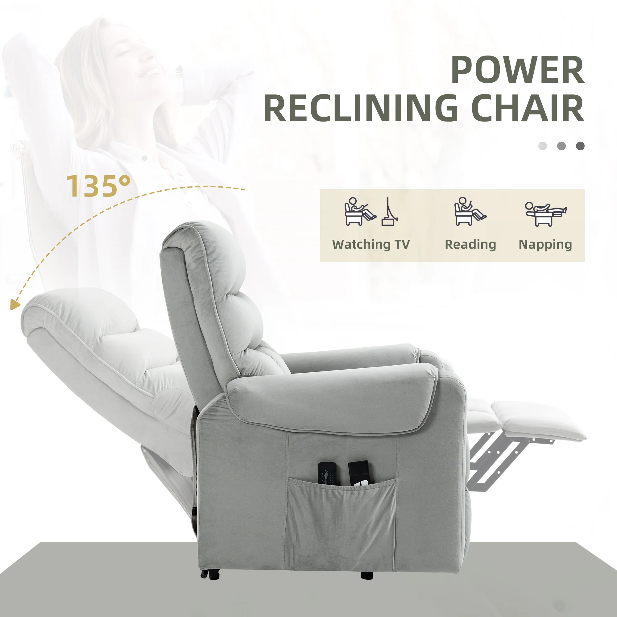 HOMCOM Power Lift Chair, Rise and Recliner Chair with Remote Control, Grey - Image 4