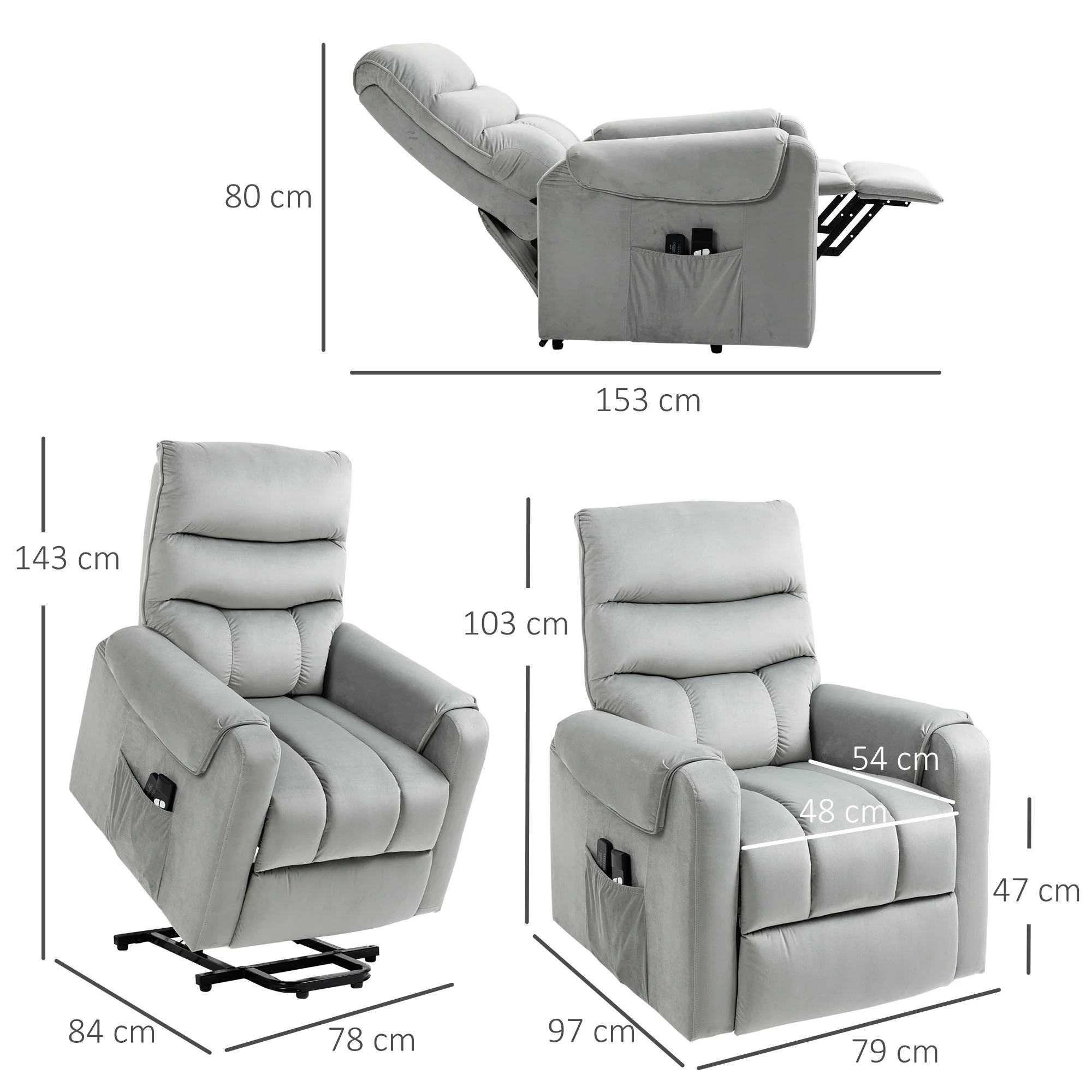 HOMCOM Power Lift Chair, Rise and Recliner Chair with Remote Control, Grey - Image 5