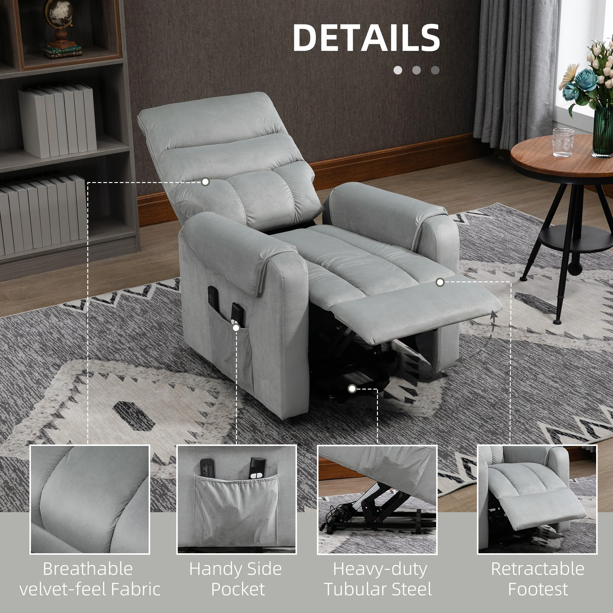 HOMCOM Power Lift Chair, Rise and Recliner Chair with Remote Control, Grey - Image 7