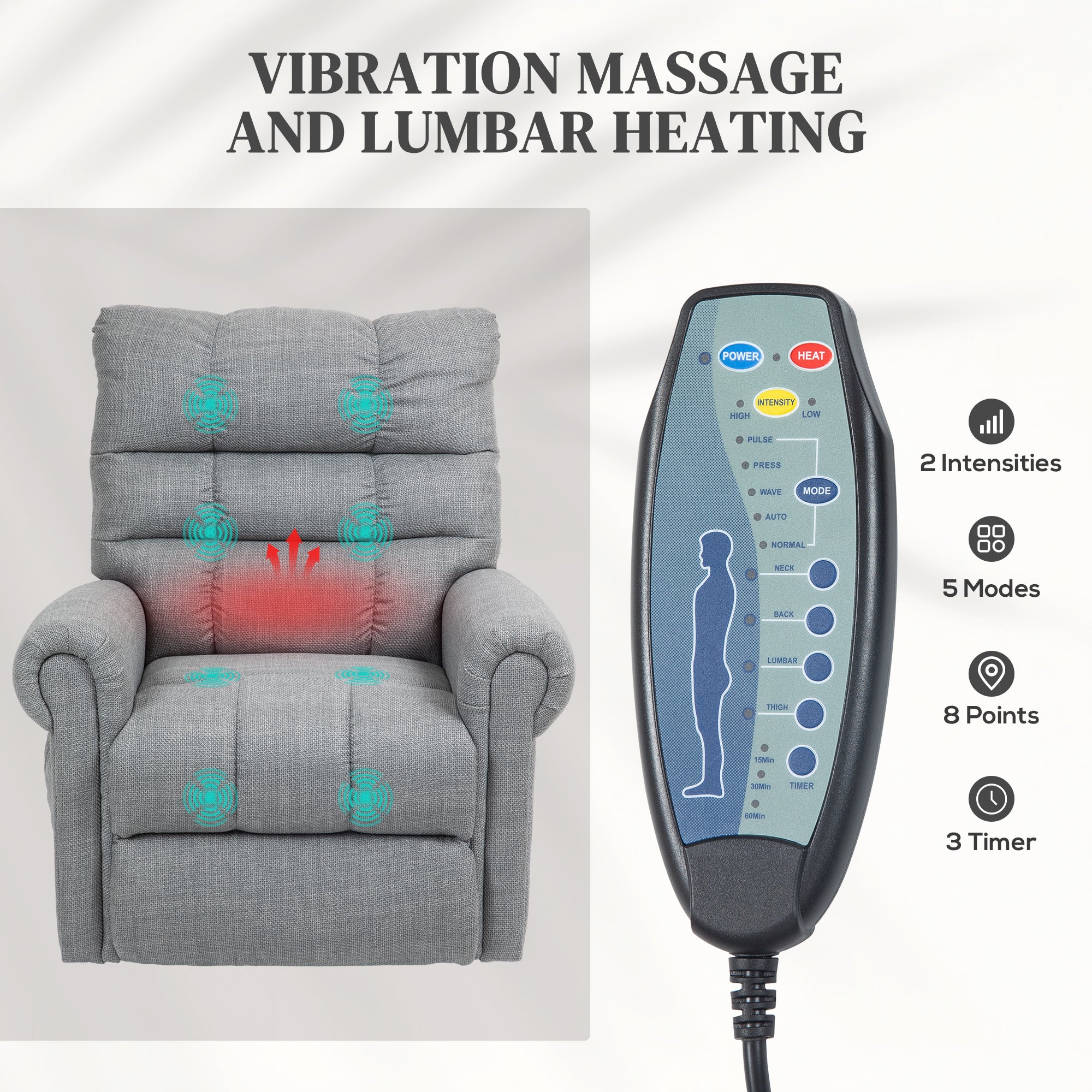 HOMCOM Power Lift Recliner Chair For Elderly With Massage And Heat Grey - Image 4