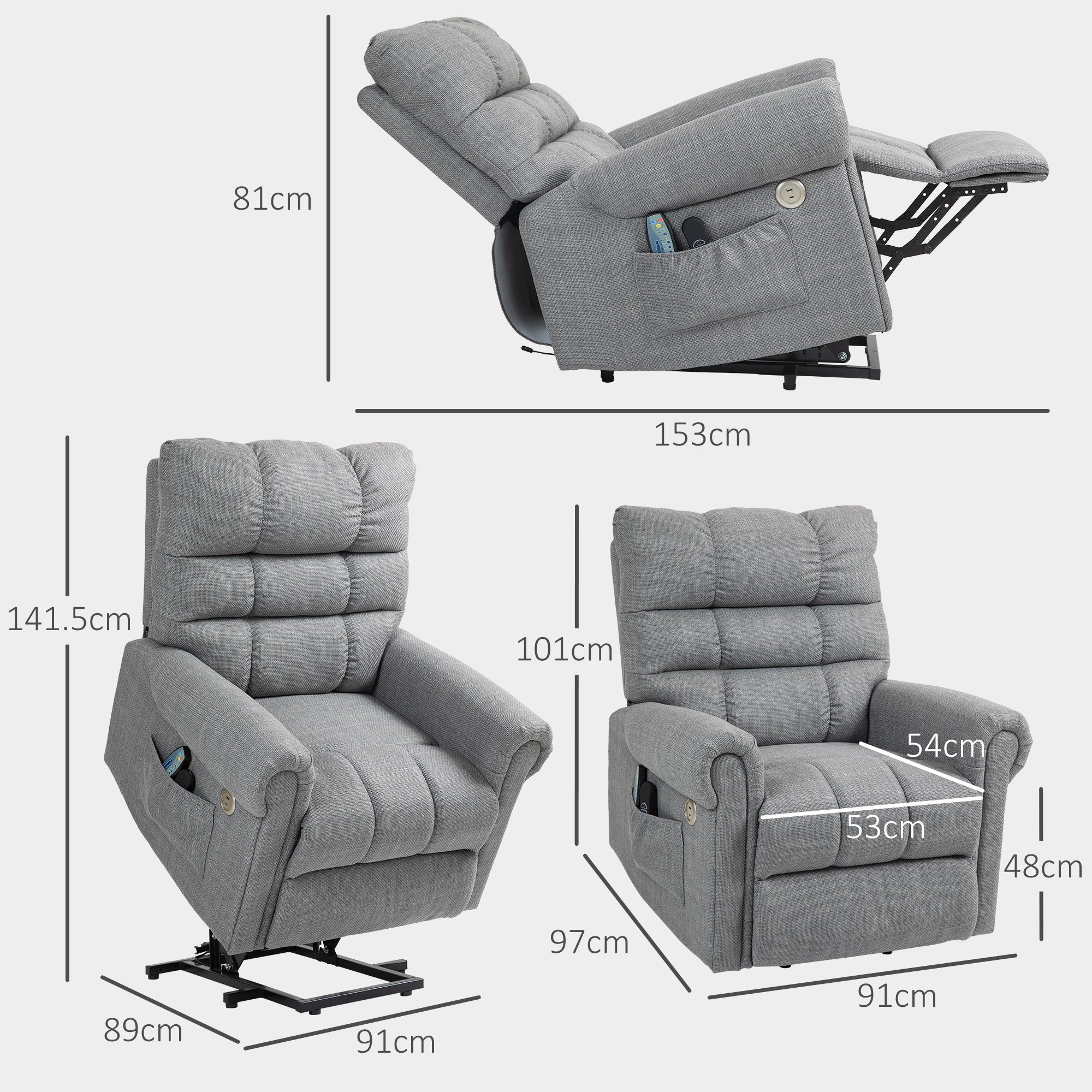 HOMCOM Power Lift Recliner Chair For Elderly With Massage And Heat Grey - Image 5