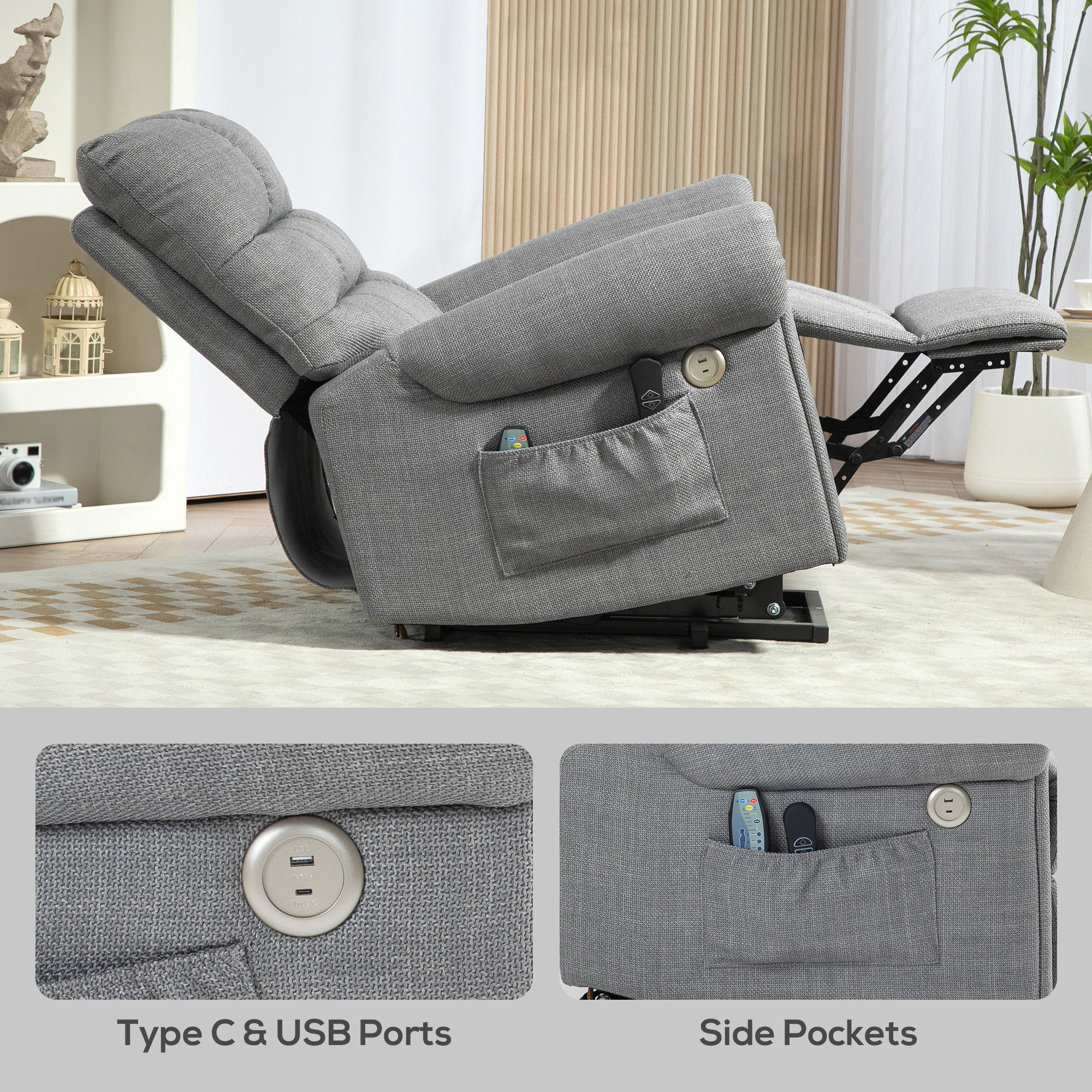HOMCOM Power Lift Recliner Chair For Elderly With Massage And Heat Grey - Image 8