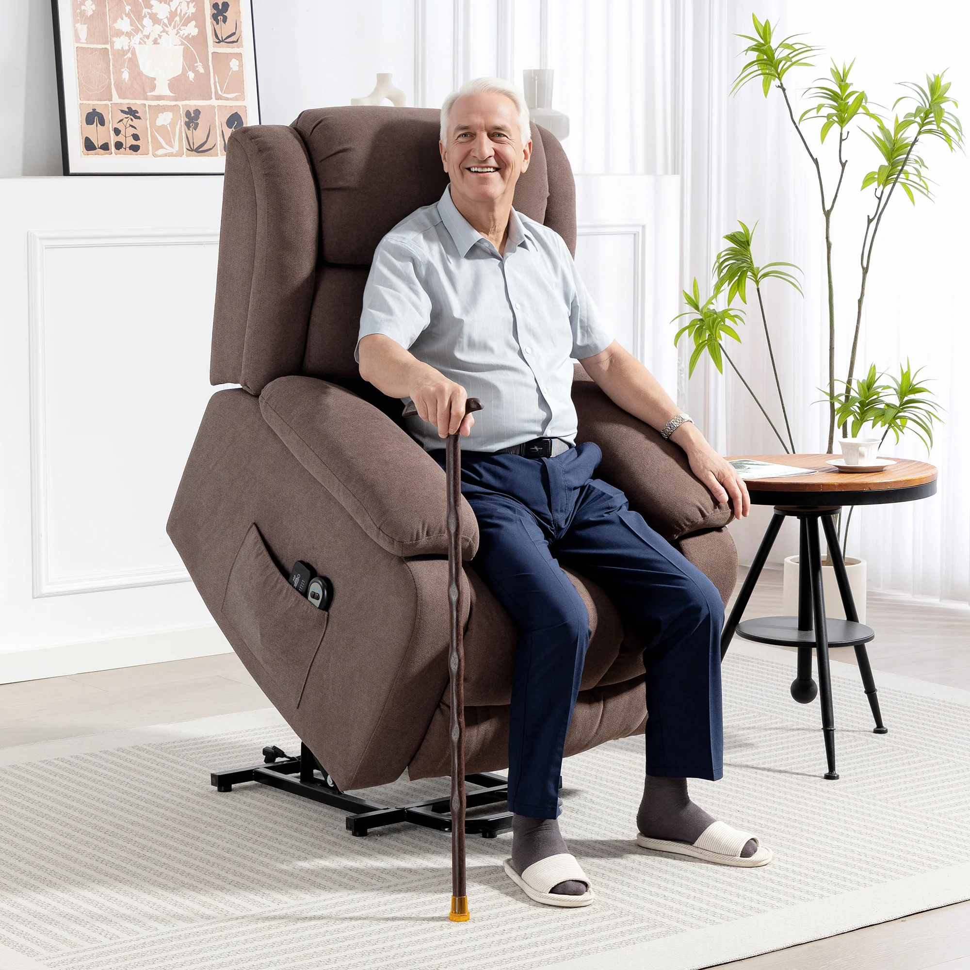HOMCOM Power Lift Recliner Chair For Elderly With Massage, Dark Brown - Image 2