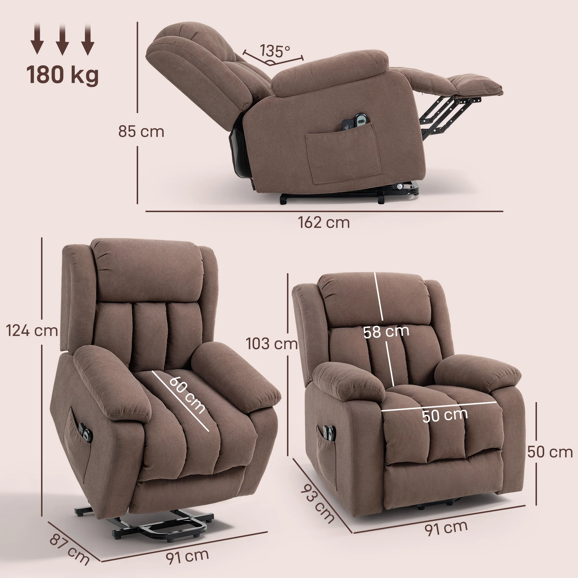 HOMCOM Power Lift Recliner Chair For Elderly With Massage, Dark Brown - Image 5