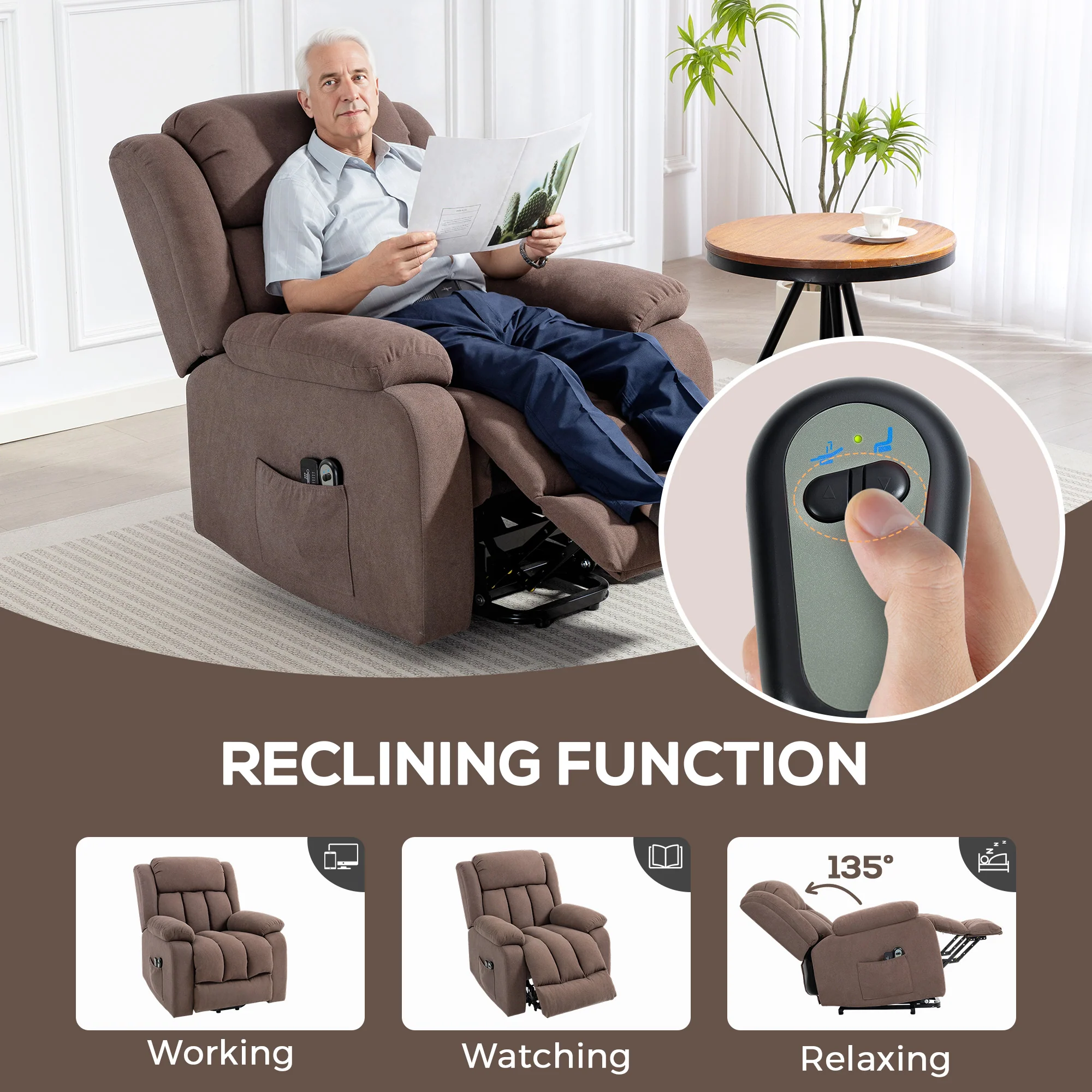 HOMCOM Power Lift Recliner Chair For Elderly With Massage, Dark Brown - Image 6