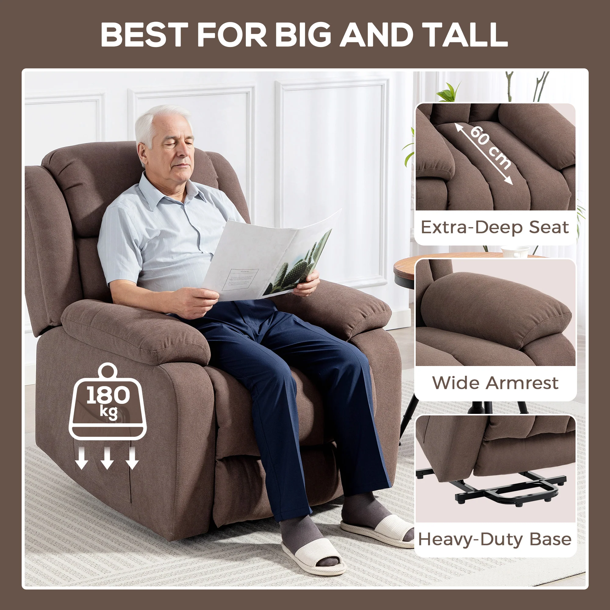 HOMCOM Power Lift Recliner Chair For Elderly With Massage, Dark Brown - Image 7