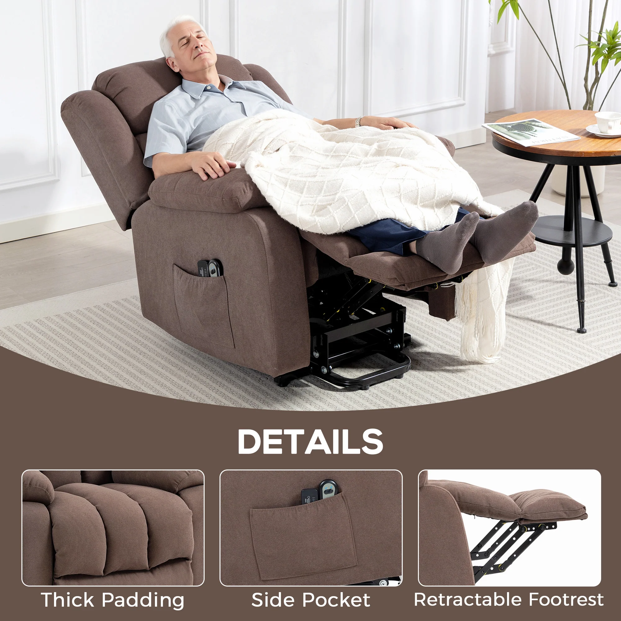 HOMCOM Power Lift Recliner Chair For Elderly With Massage, Dark Brown - Image 8