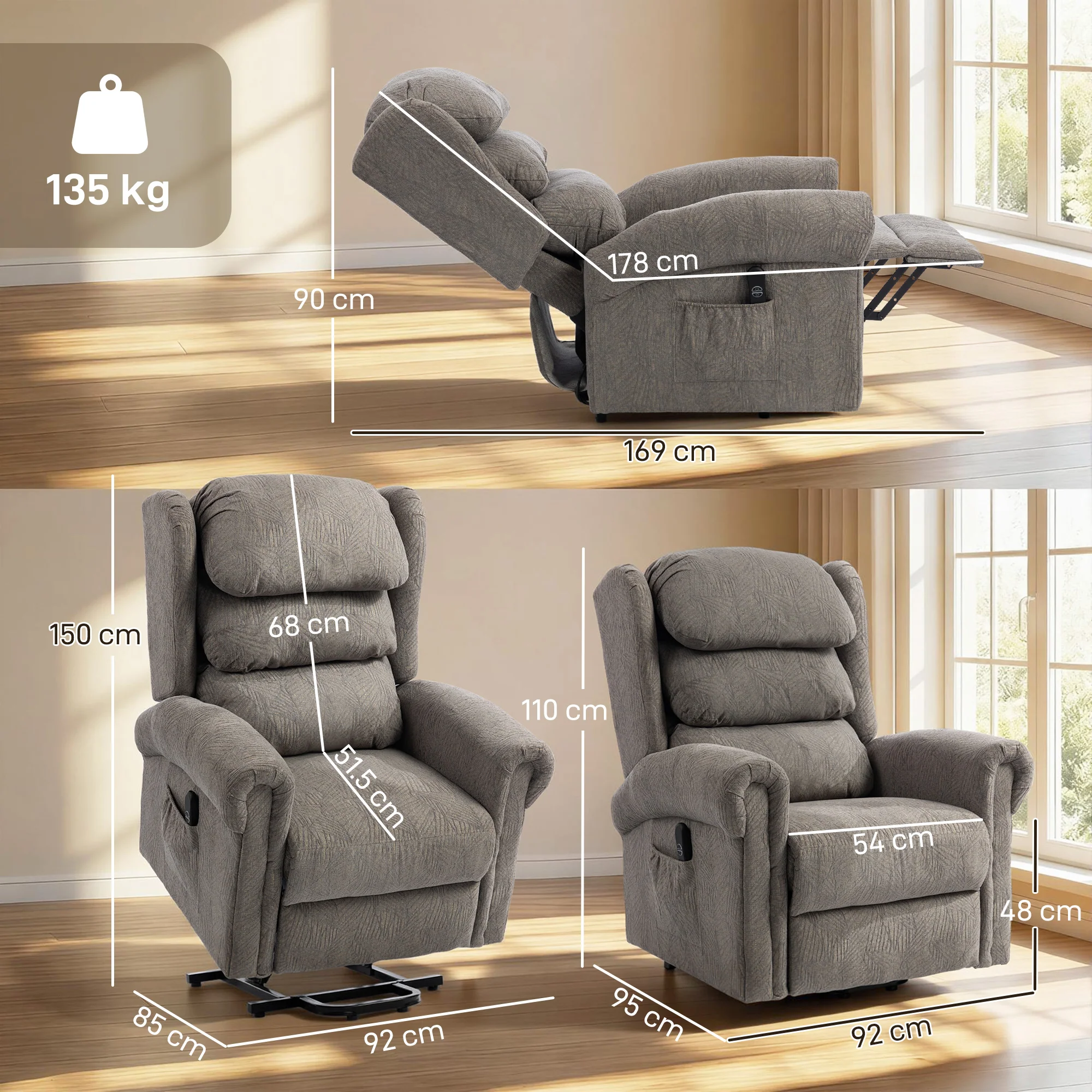 HOMCOM Power Lift Recliner Chair For Elderly With Remote Control, Dark Grey - Image 3