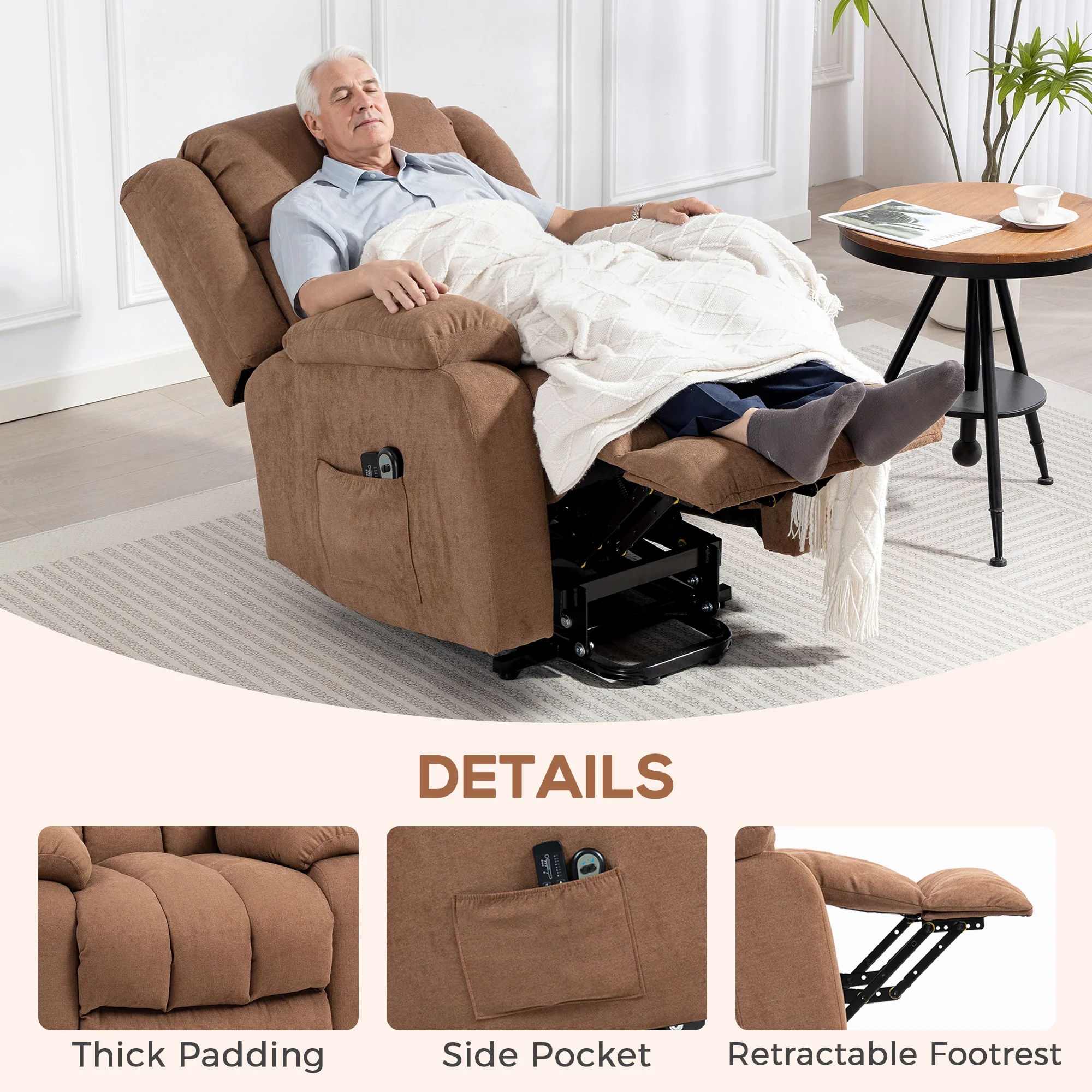 HOMCOM Power Lift Recliner Chair, Lift Chair For Elderly With Massage, Brown - Image 8