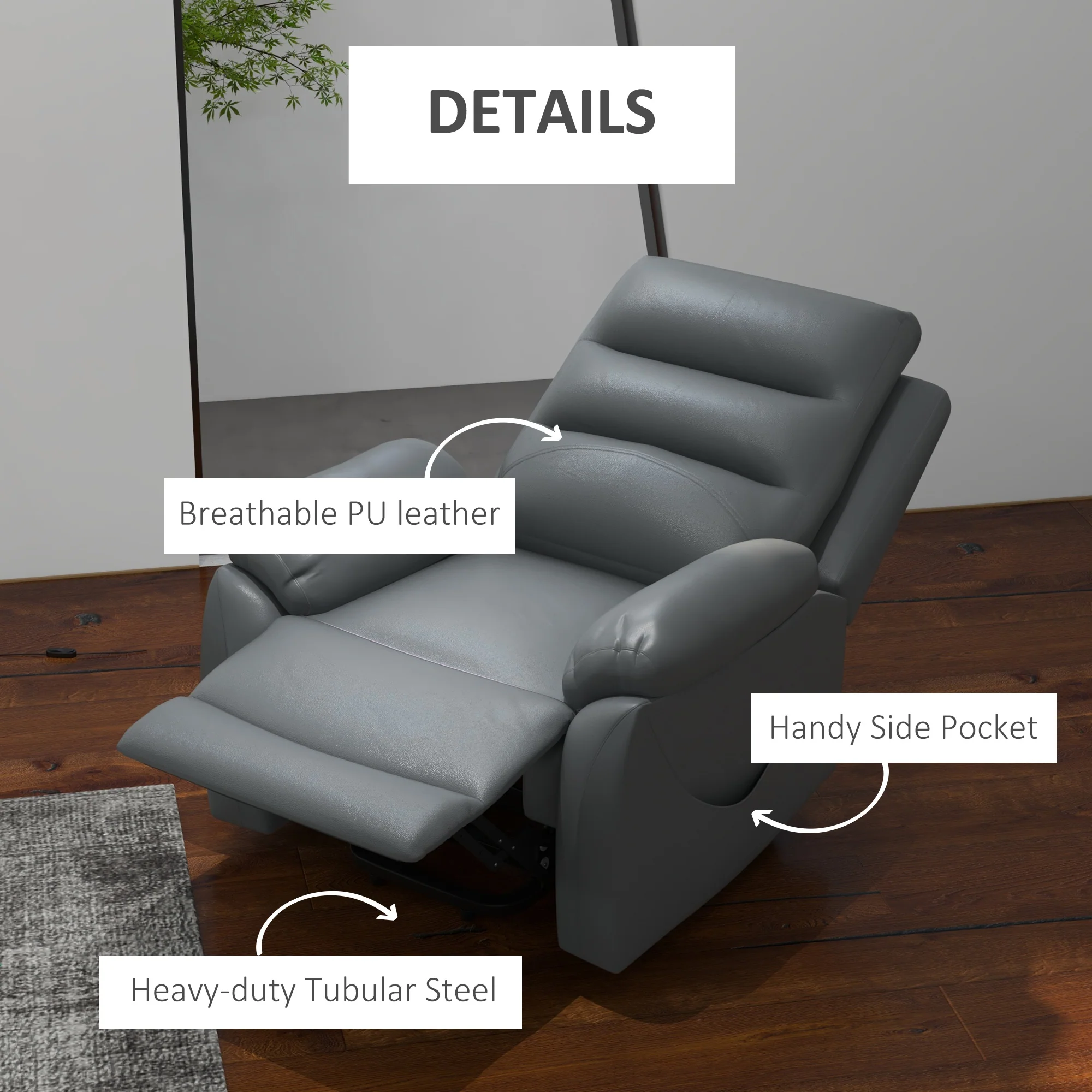 HOMCOM Power Lift Recliner Chair Reclining Armchair for Living Room, Grey - Image 8