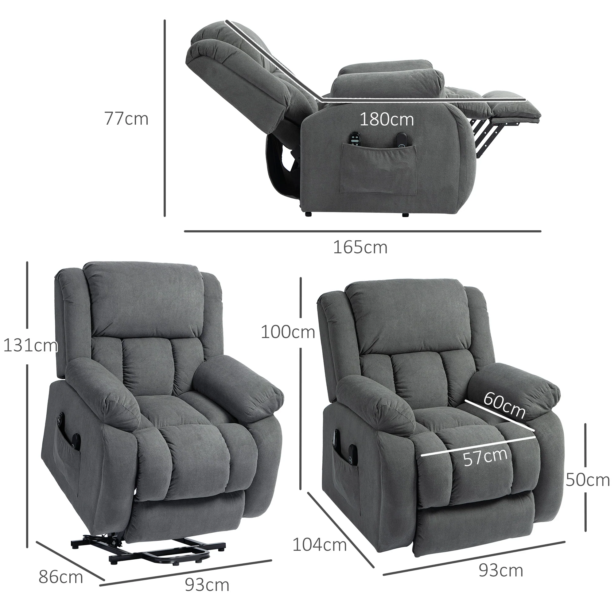 HOMCOM Power Lift Recliner Chair, Reclining Chair With Massage, Grey - Image 3