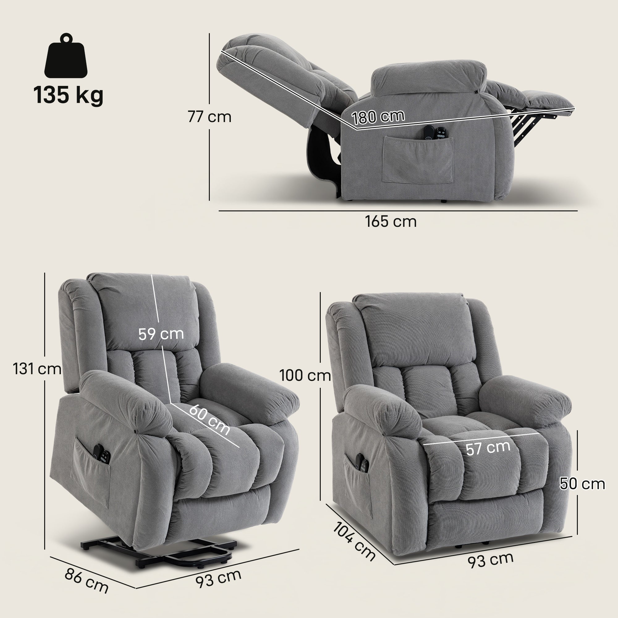 HOMCOM Power Lift Recliner Chair, Reclining Chair With Massage, Light Grey - Image 3