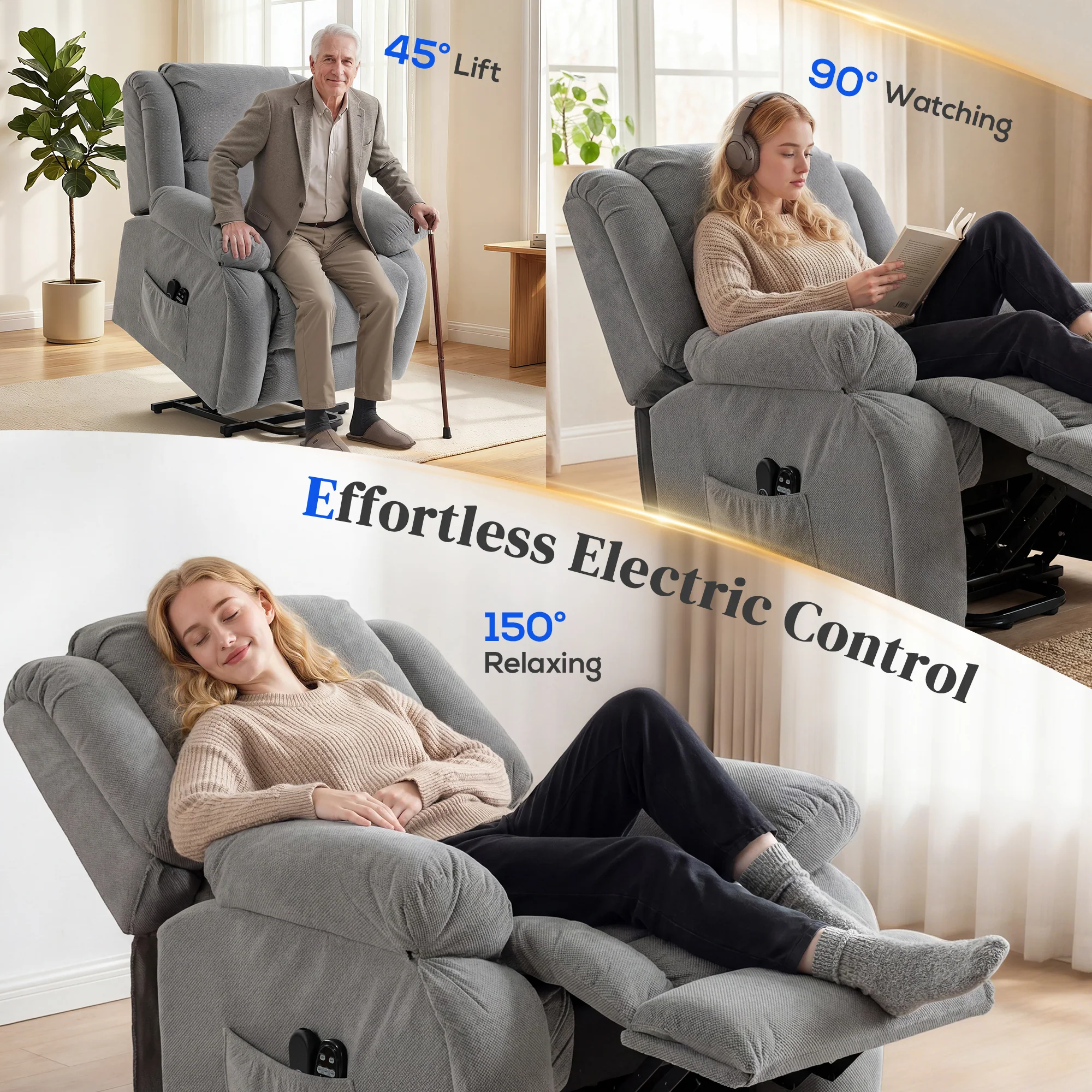 HOMCOM Power Lift Recliner Chair, Reclining Chair With Massage, Light Grey - Image 4