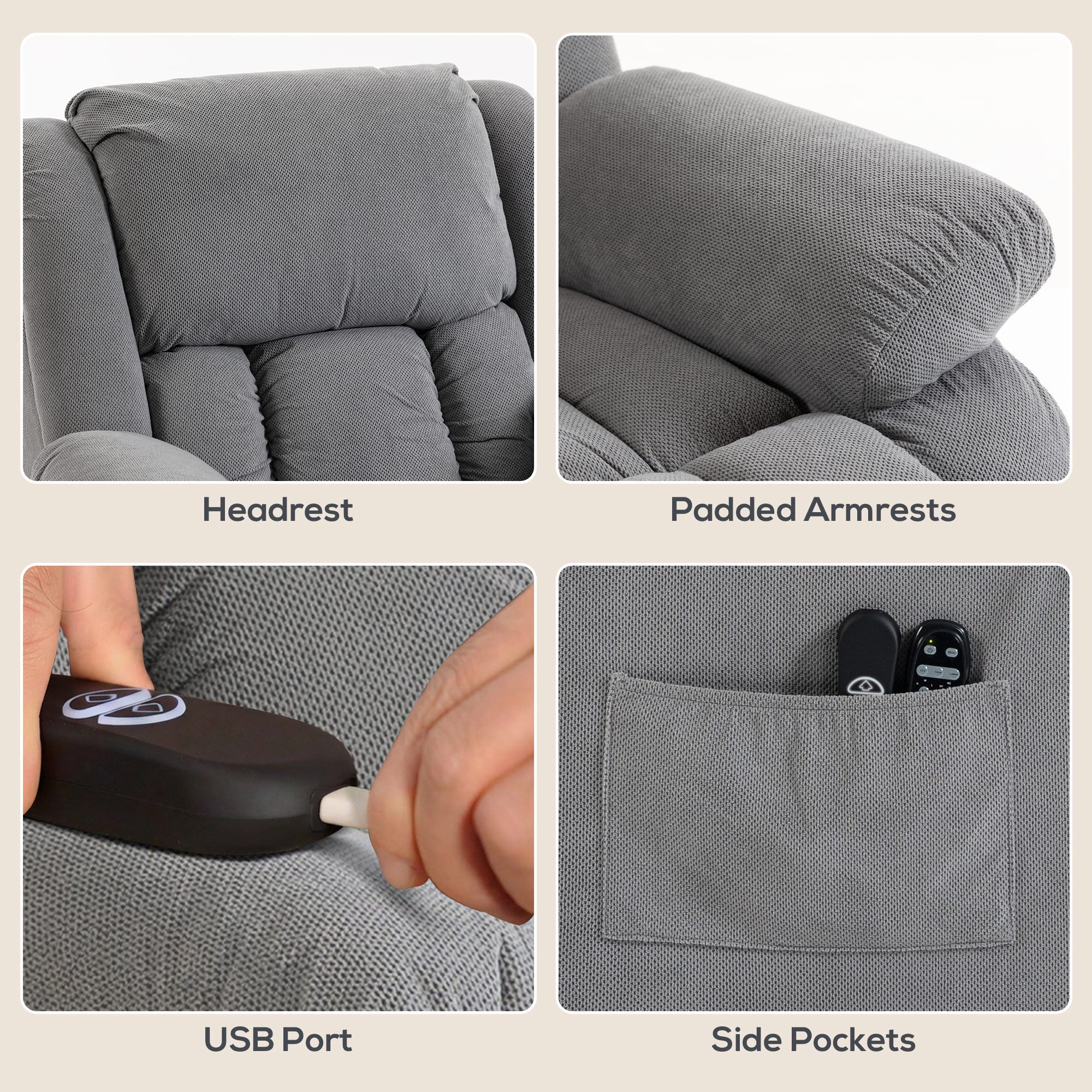 HOMCOM Power Lift Recliner Chair, Reclining Chair With Massage, Light Grey - Image 7