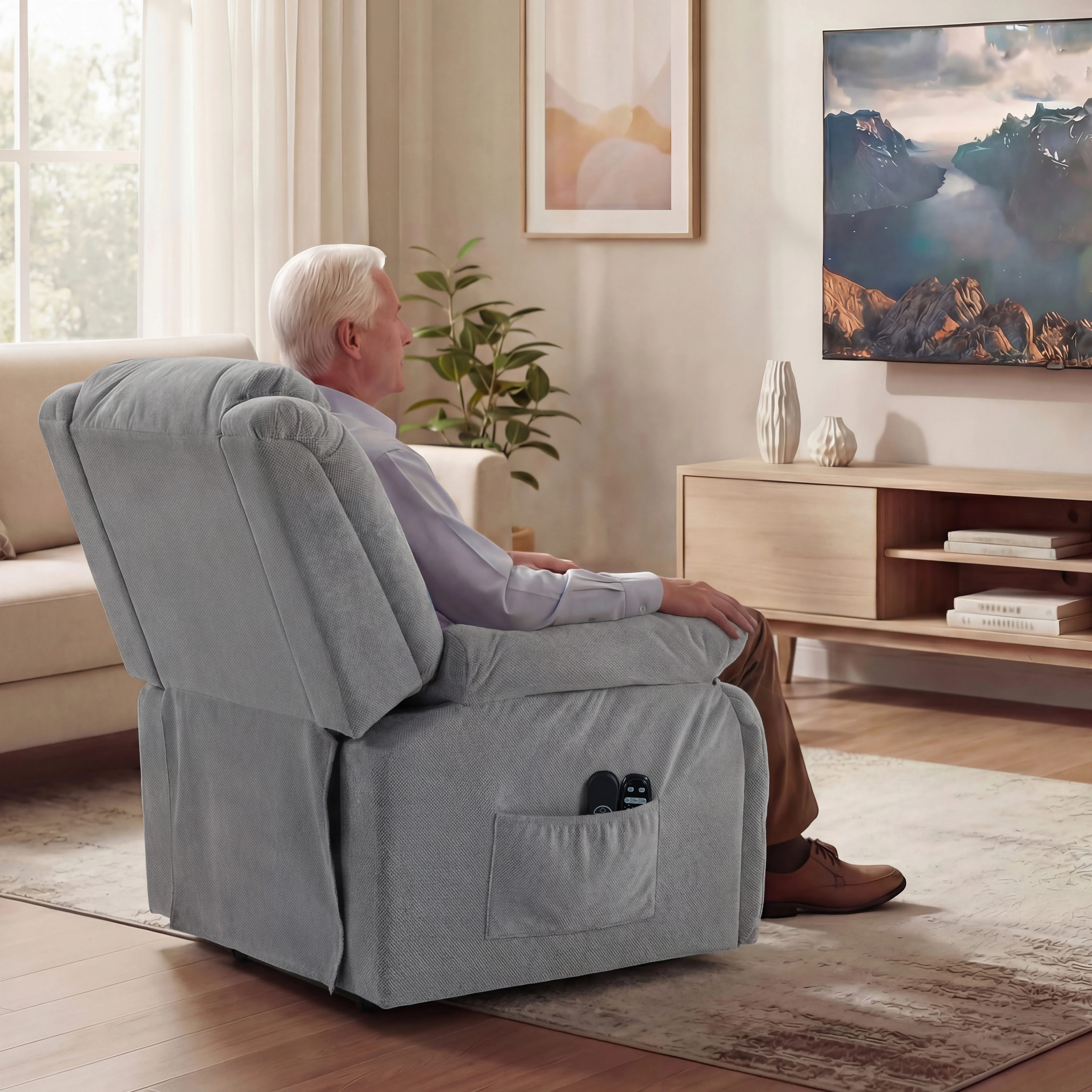 HOMCOM Power Lift Recliner Chair, Reclining Chair With Massage, Light Grey - Image 8