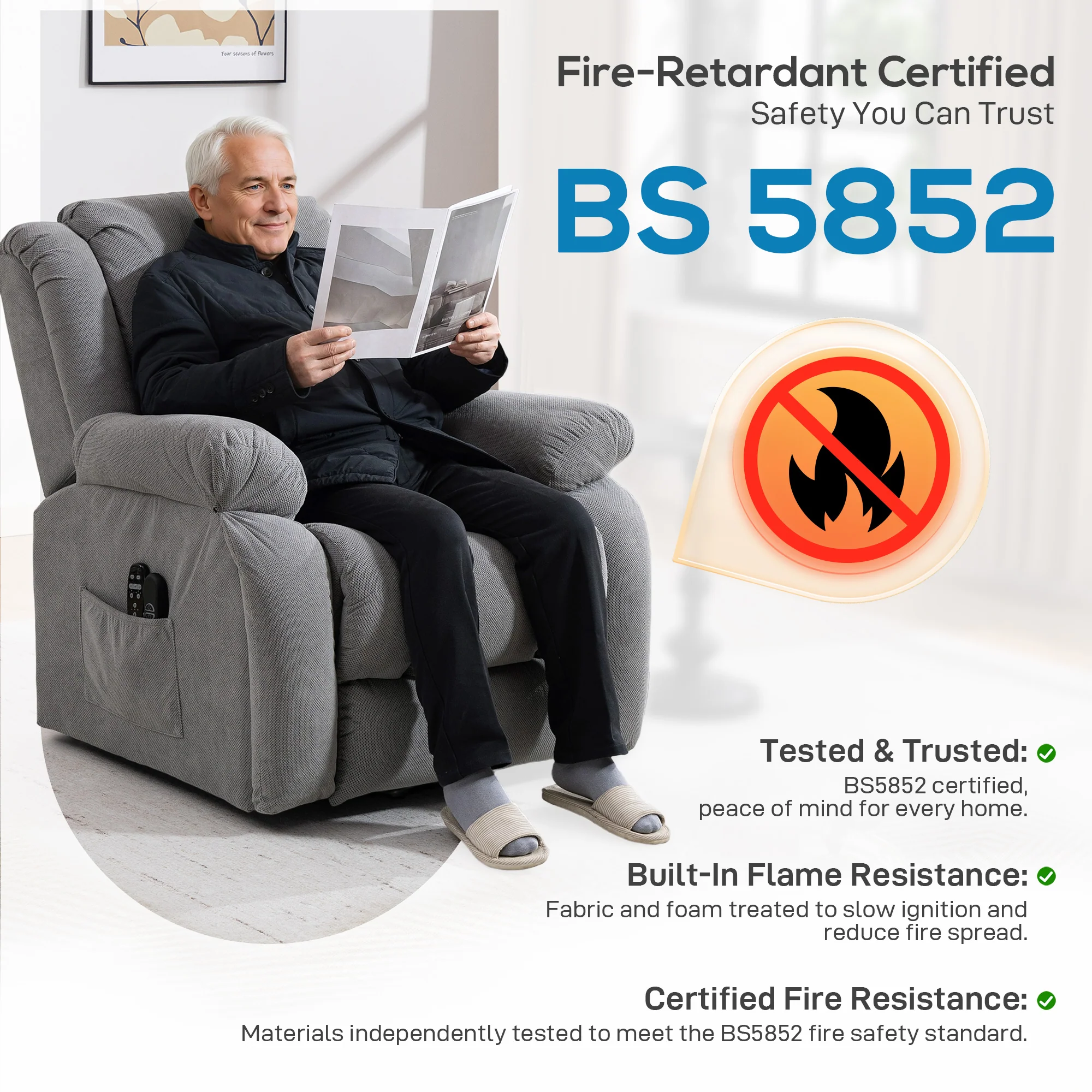 HOMCOM Power Lift Recliner Chair, Reclining Chair With Massage, Light Grey - Image 9