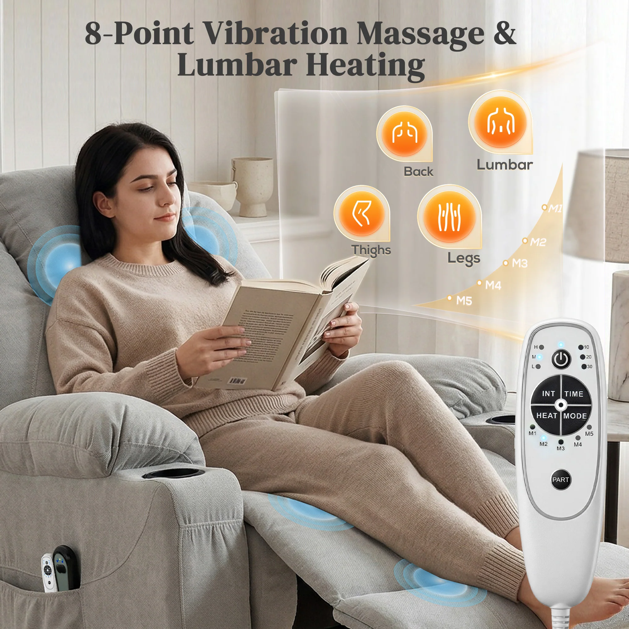 HOMCOM Power Lift Recliner Chair With Vibration Massage, Light Grey - Image 3