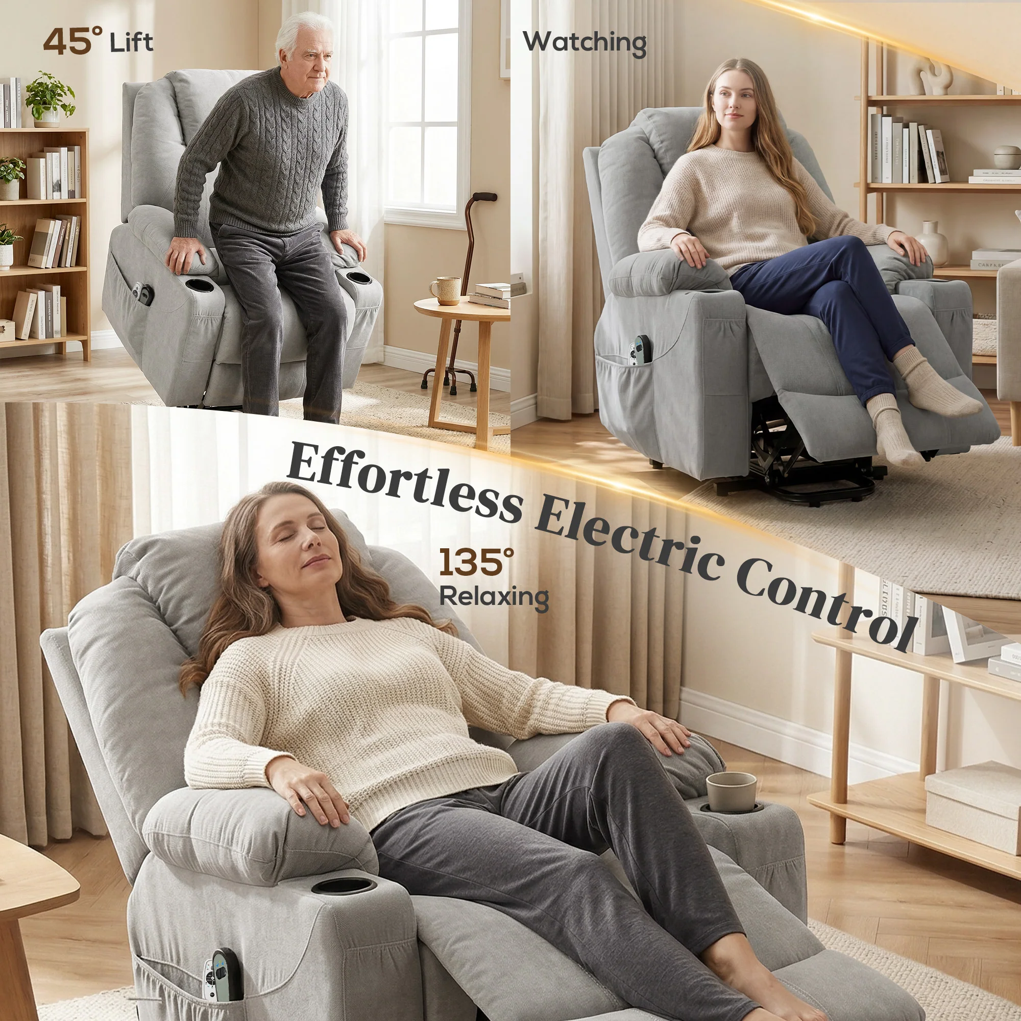 HOMCOM Power Lift Recliner Chair With Vibration Massage, Light Grey - Image 4