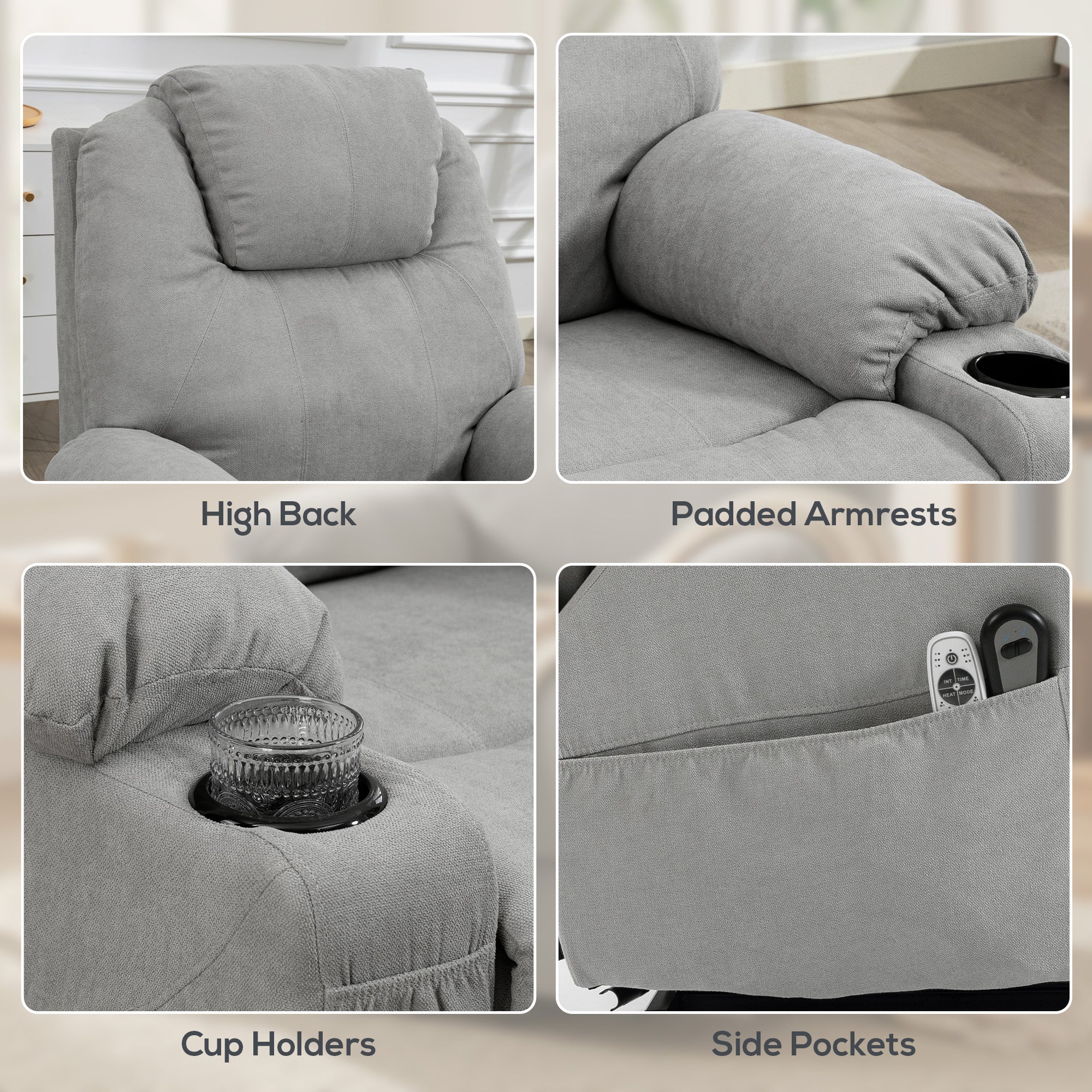 HOMCOM Power Lift Recliner Chair With Vibration Massage, Light Grey - Image 7