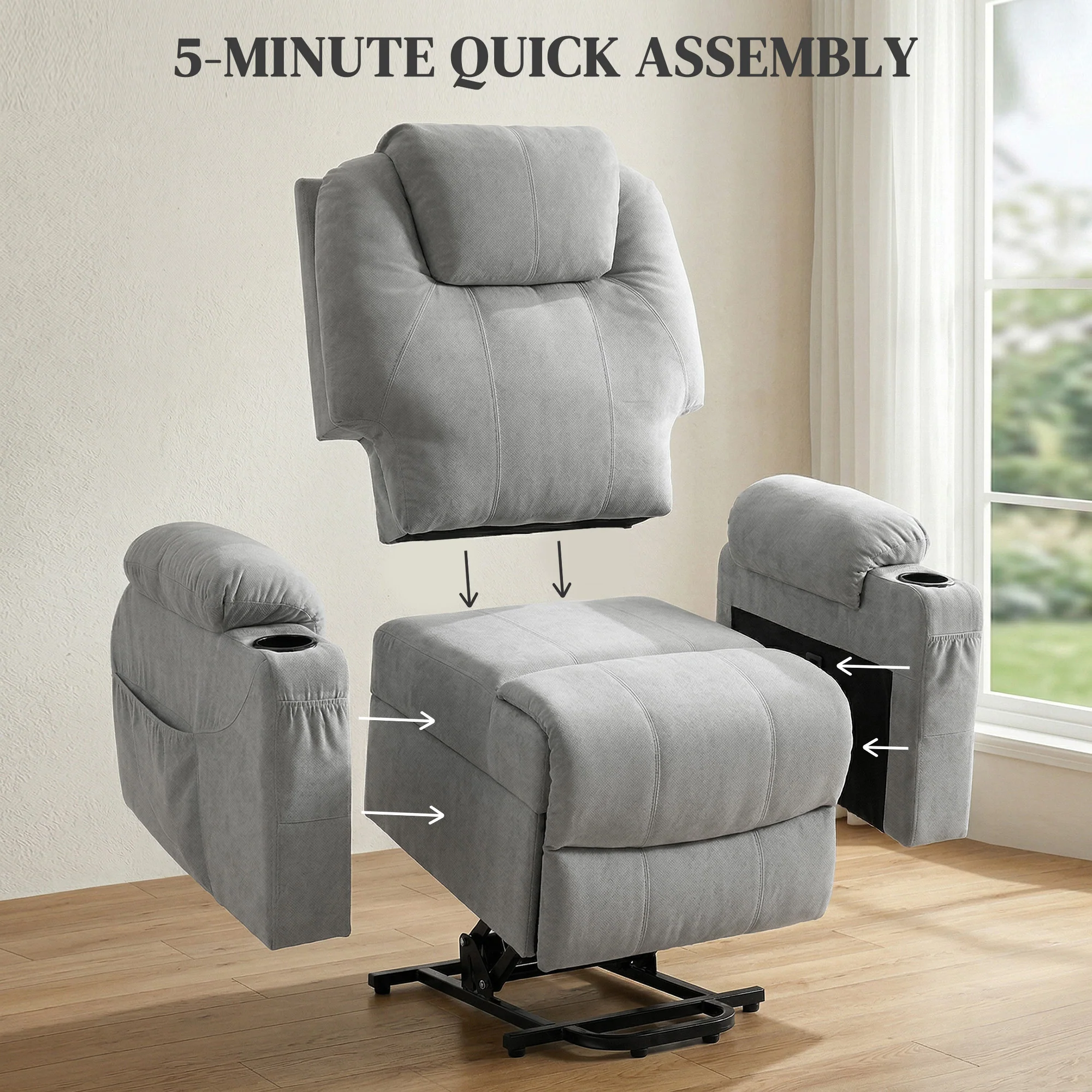 HOMCOM Power Lift Recliner Chair With Vibration Massage, Light Grey - Image 8