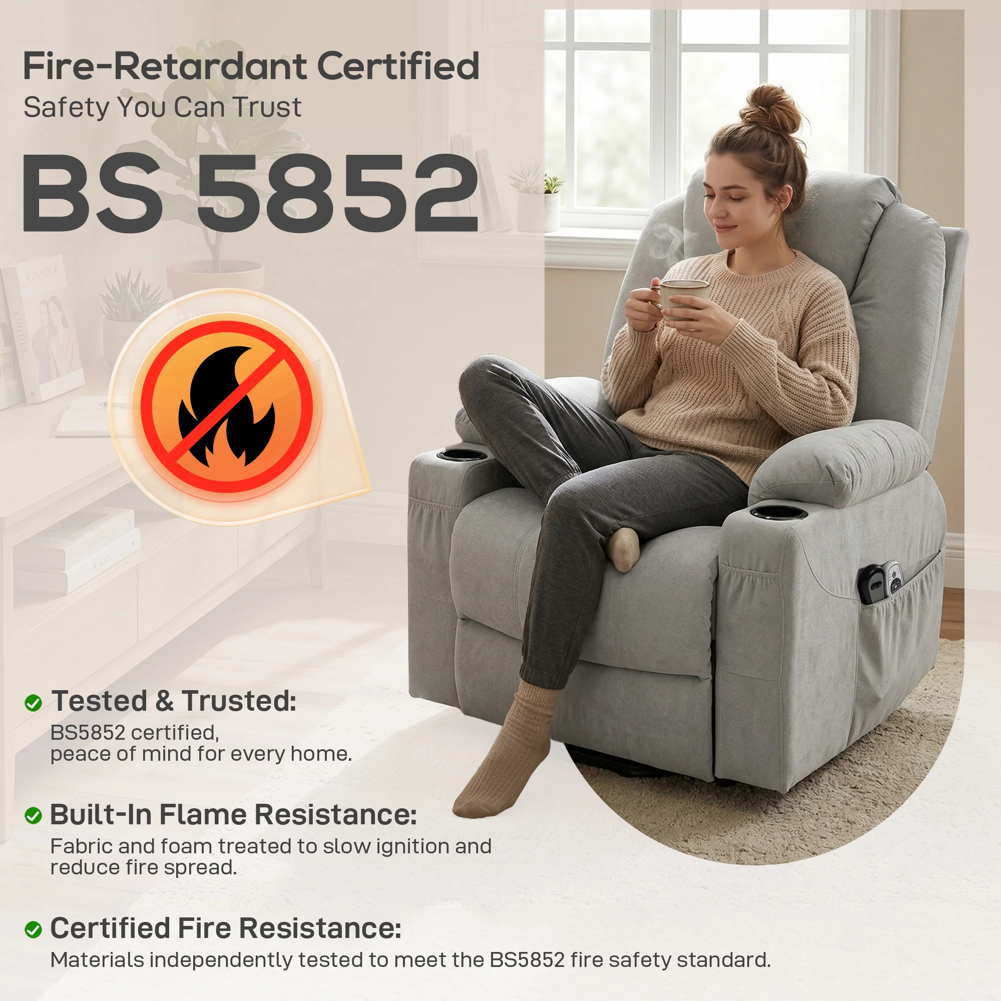 HOMCOM Power Lift Recliner Chair With Vibration Massage, Light Grey - Image 9