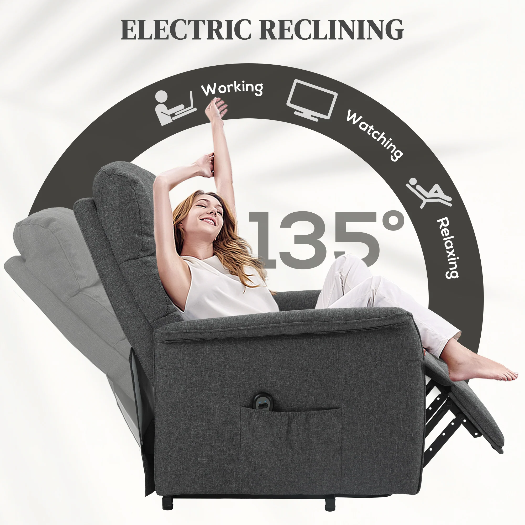 HOMCOM Power Lift Recliner Electric Reclining Chair With Remote Dark Grey - Image 4
