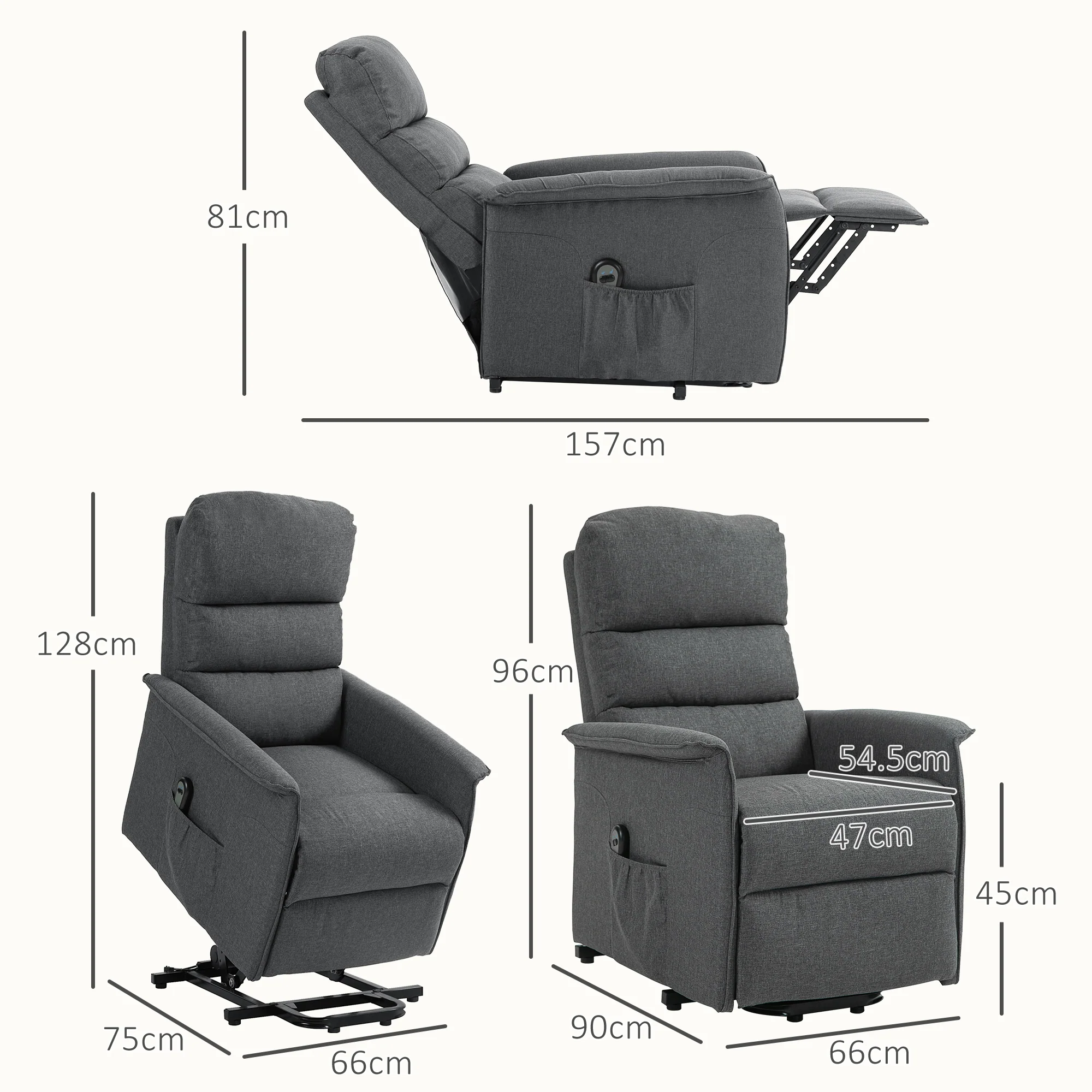 HOMCOM Power Lift Recliner Electric Reclining Chair With Remote Dark Grey - Image 5