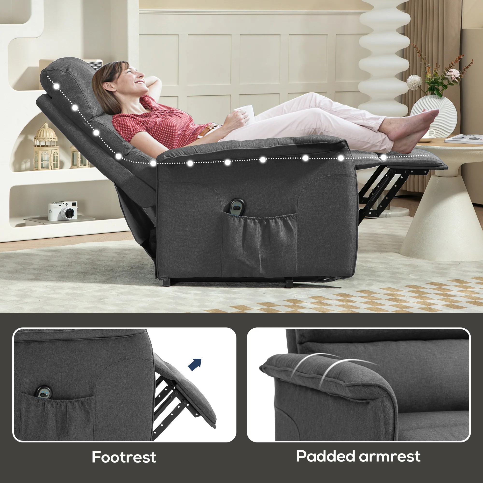 HOMCOM Power Lift Recliner Electric Reclining Chair With Remote Dark Grey - Image 8