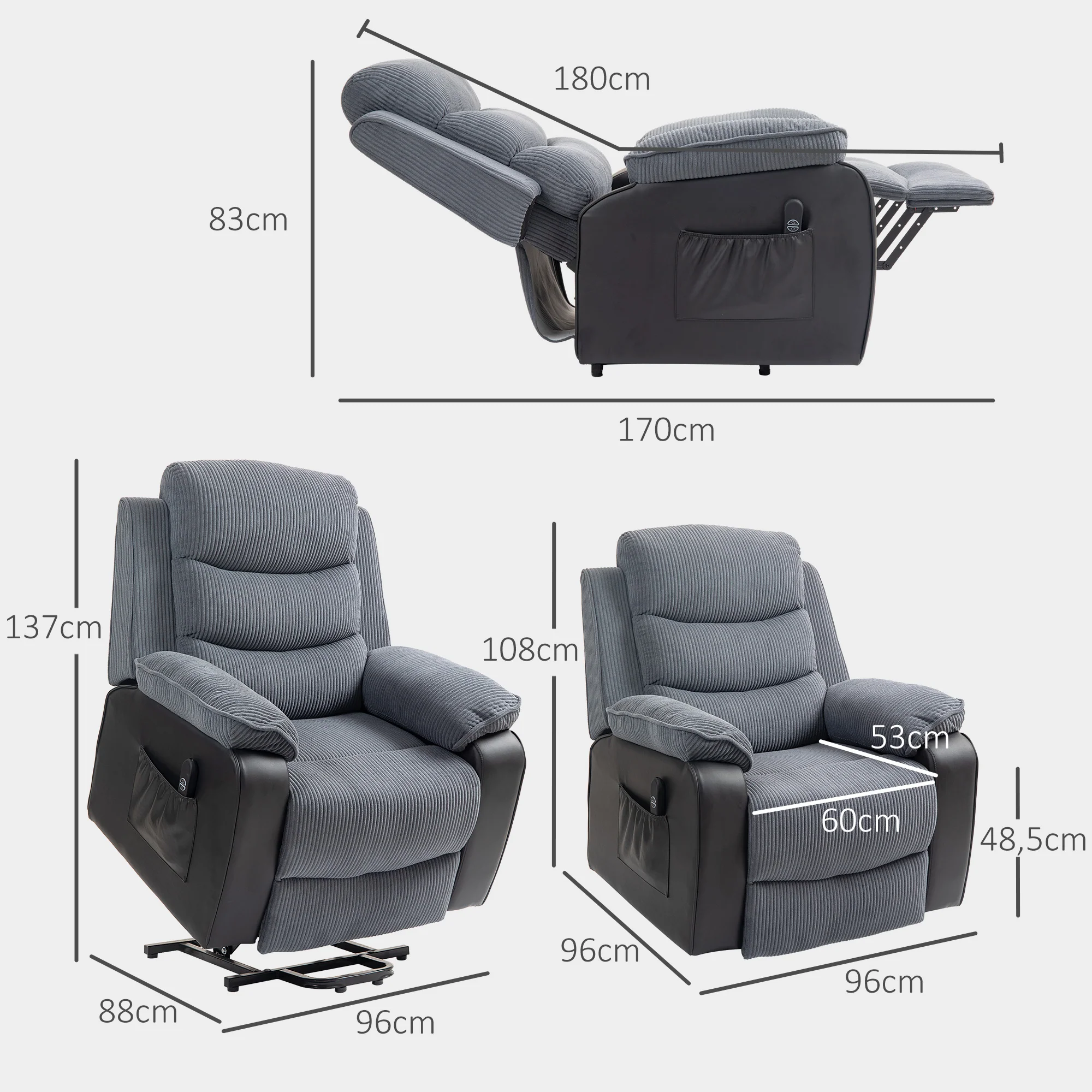 HOMCOM Power Lift Riser and Recliner Chair with Remote Control - Image 14