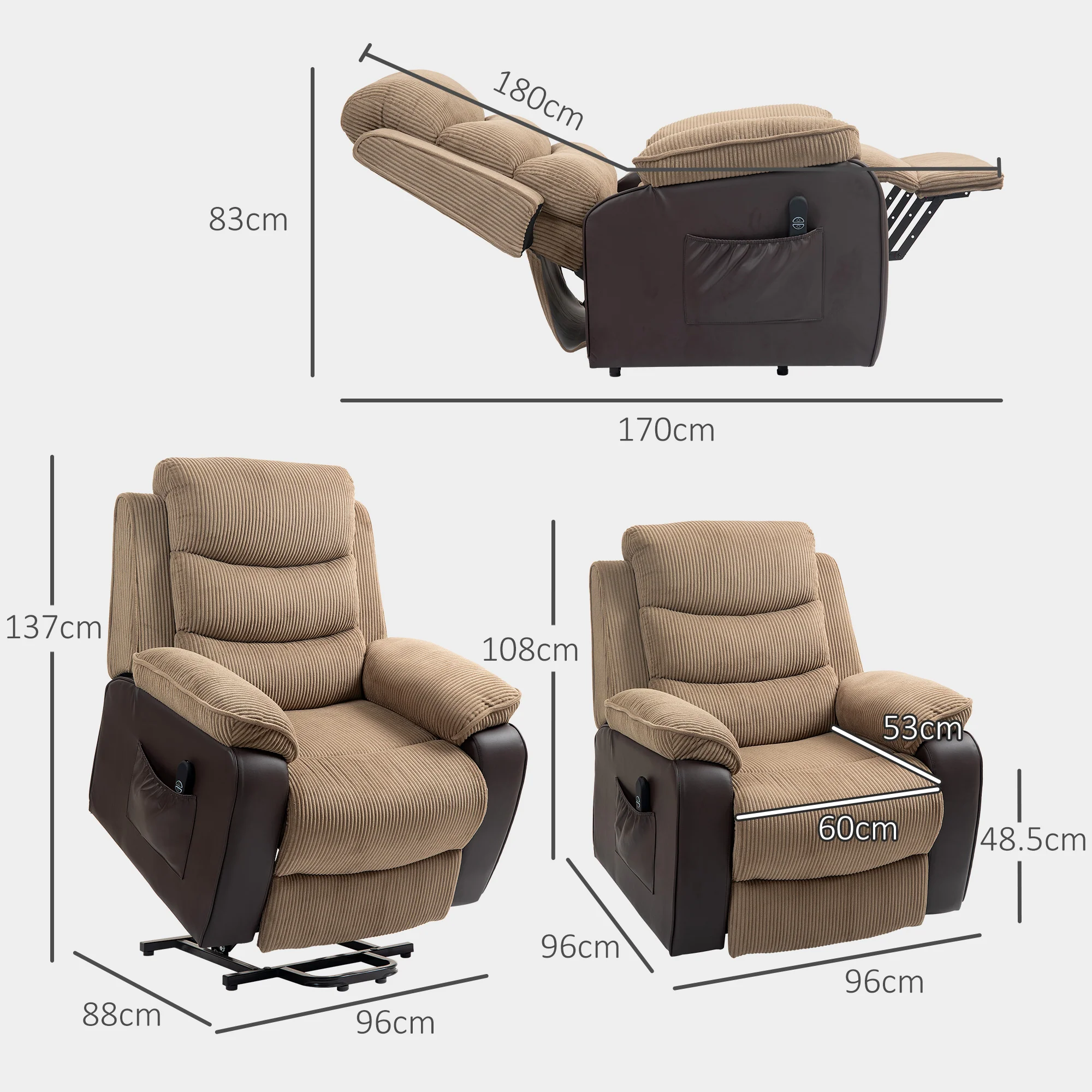 HOMCOM Power Lift Riser and Recliner Chair with Remote Control - Image 5