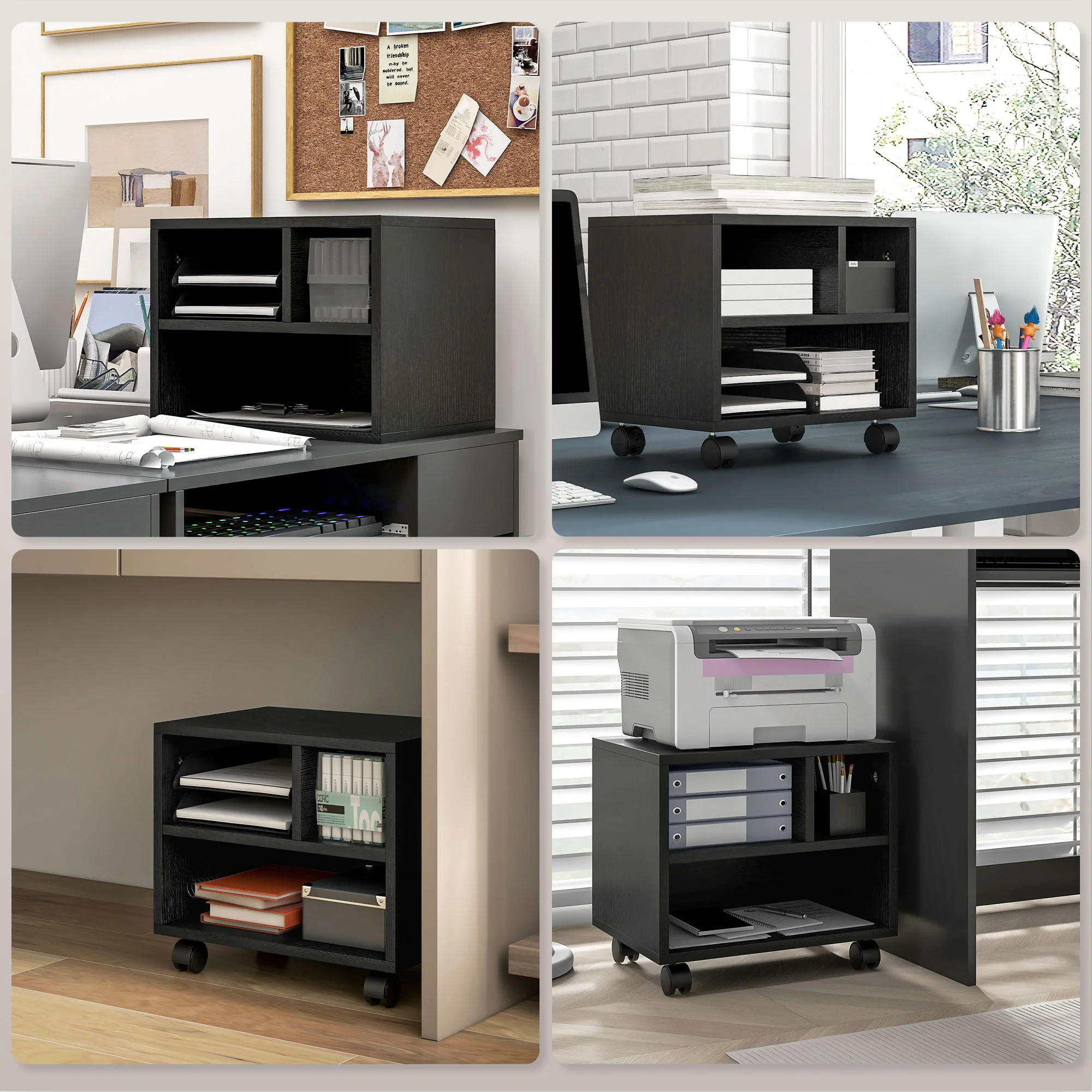 HOMCOM Printer Stand With Storage Printer Cart On Wheels For Home Office Black - Image 6