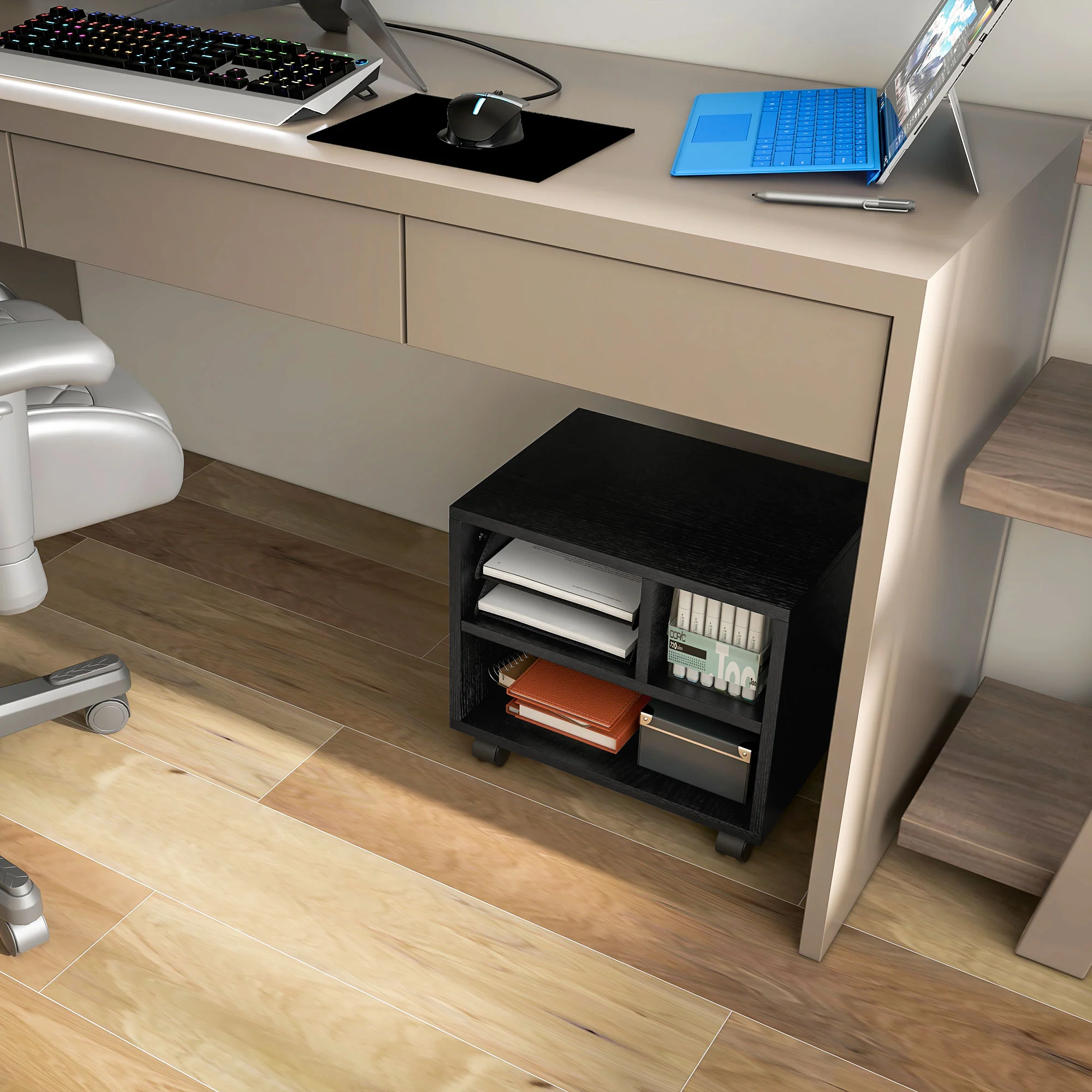 HOMCOM Printer Stand With Storage Printer Cart On Wheels For Home Office Black - Image 7