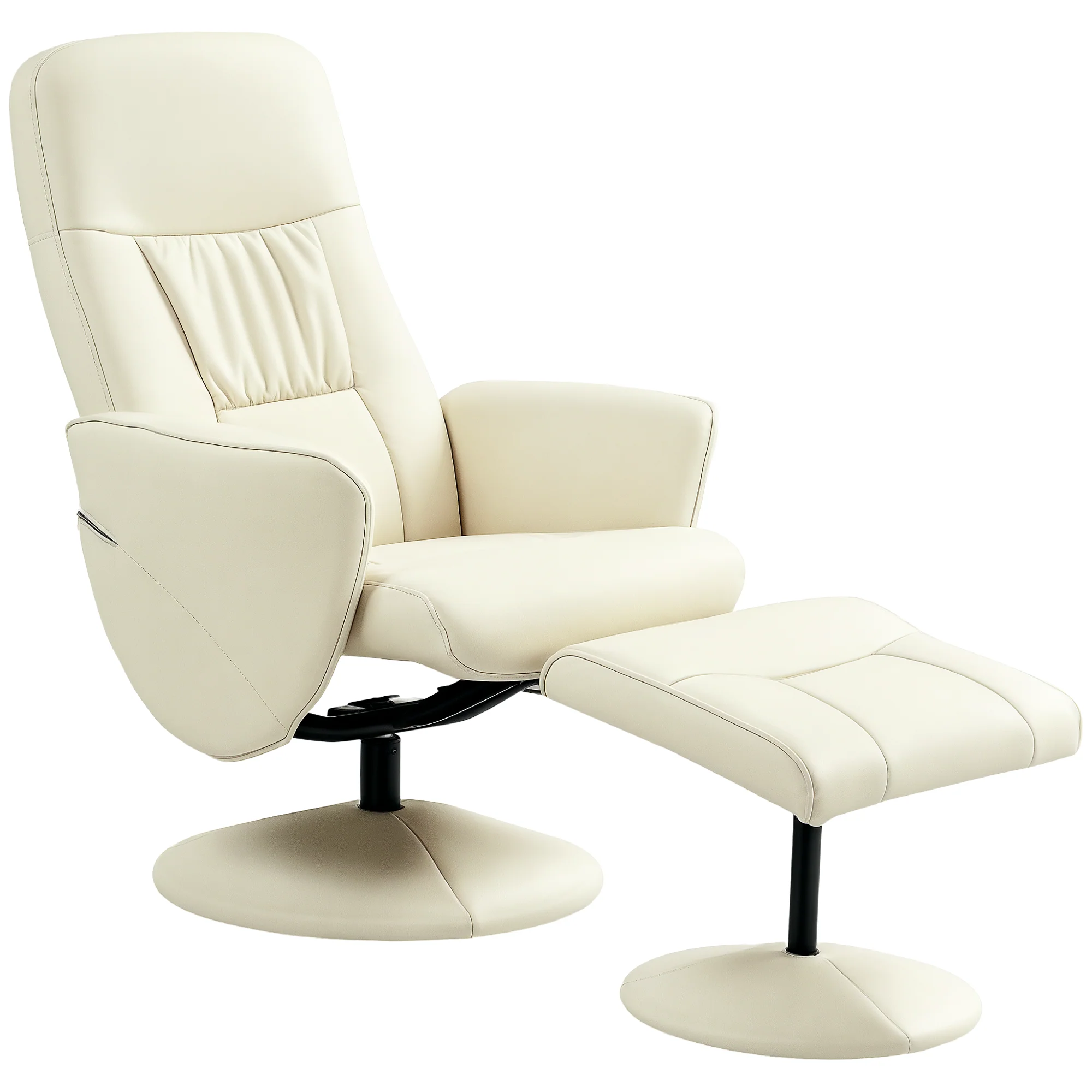 HOMCOM PU Leather Armchair And Footrest Swivel Recliner W/ Ottoman Light Grey/Cream/Dark Grey - Image 10